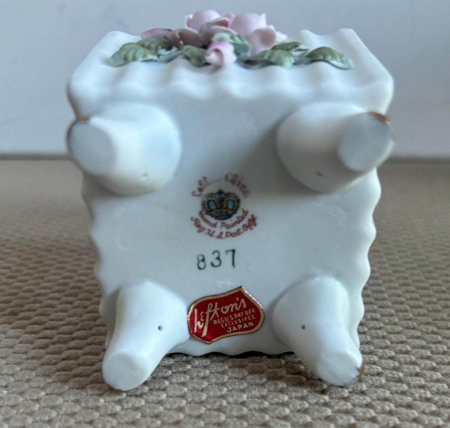 Vintage Lefton Rose Adorned Small Square Footed Trinket Box Hand Painted Porcelain Figurines Japanese Lover Antiques and Vintage
