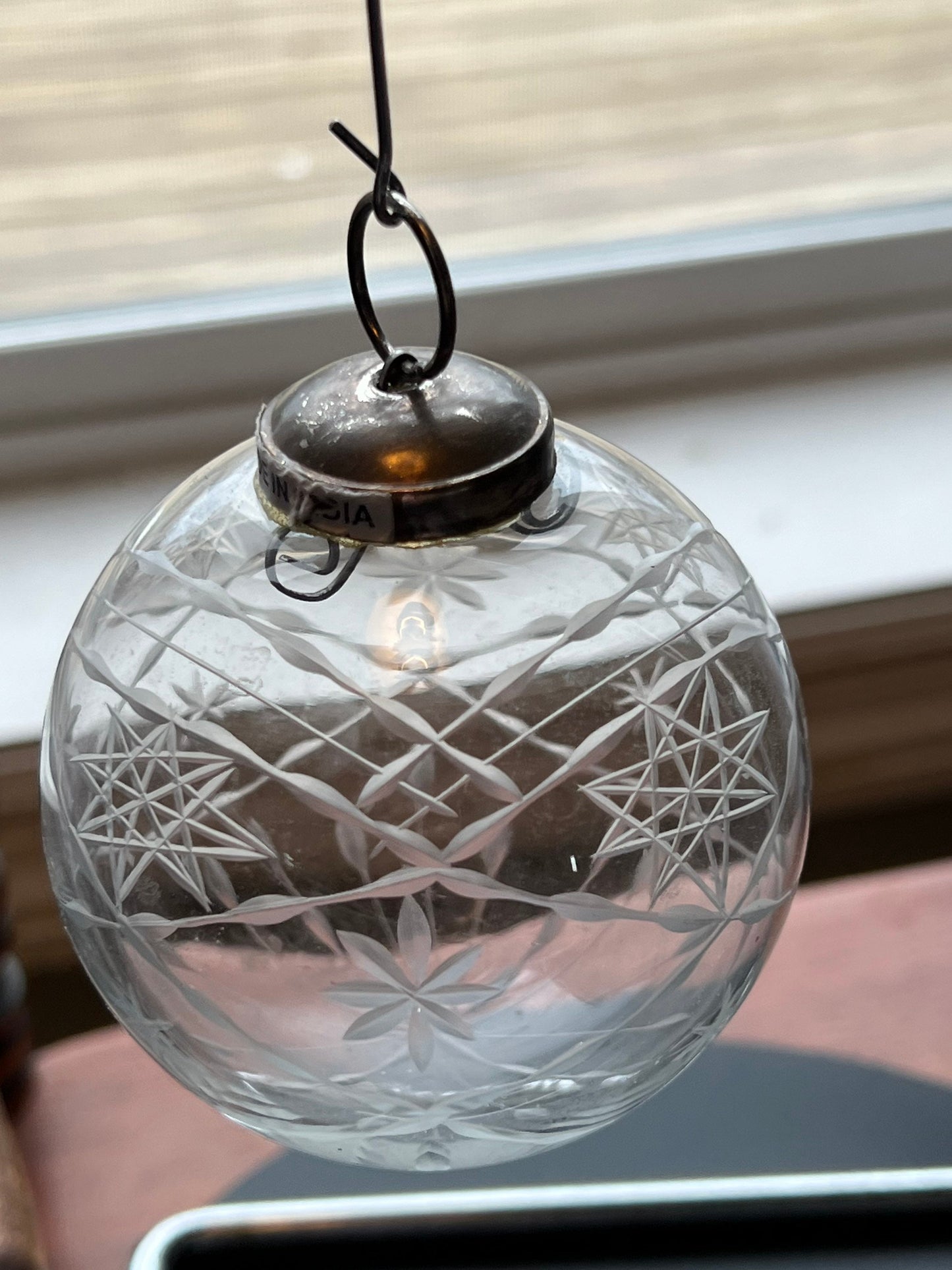 Vintage Etched Glass Christmas Ornament: Star of David, Made in India