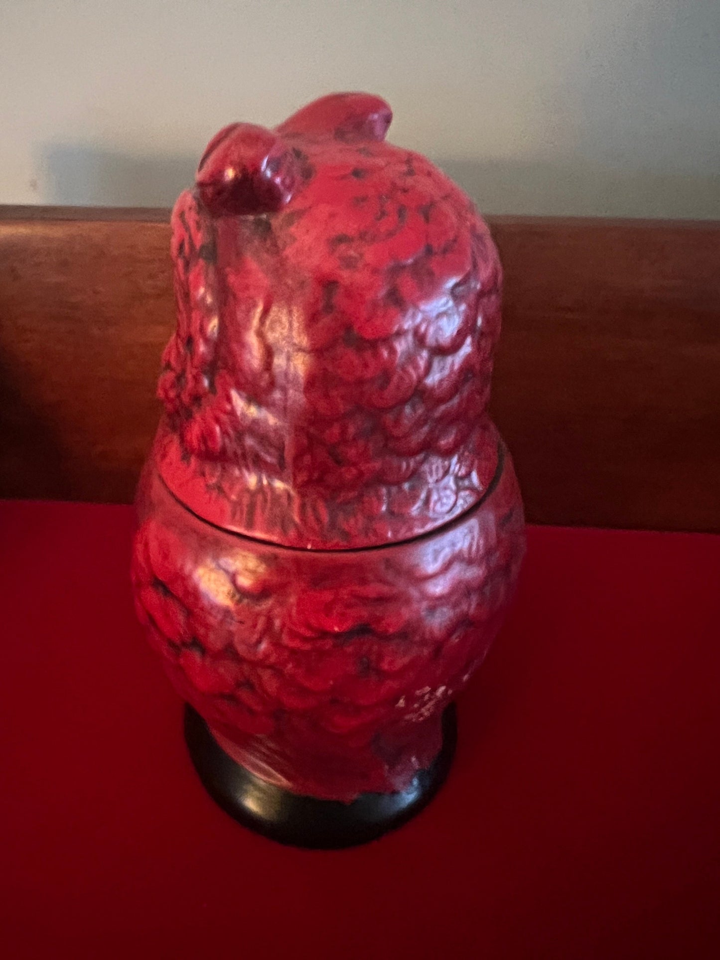 Vintage Red Ceramic Owl Jar: Removable Head Trinket Dish