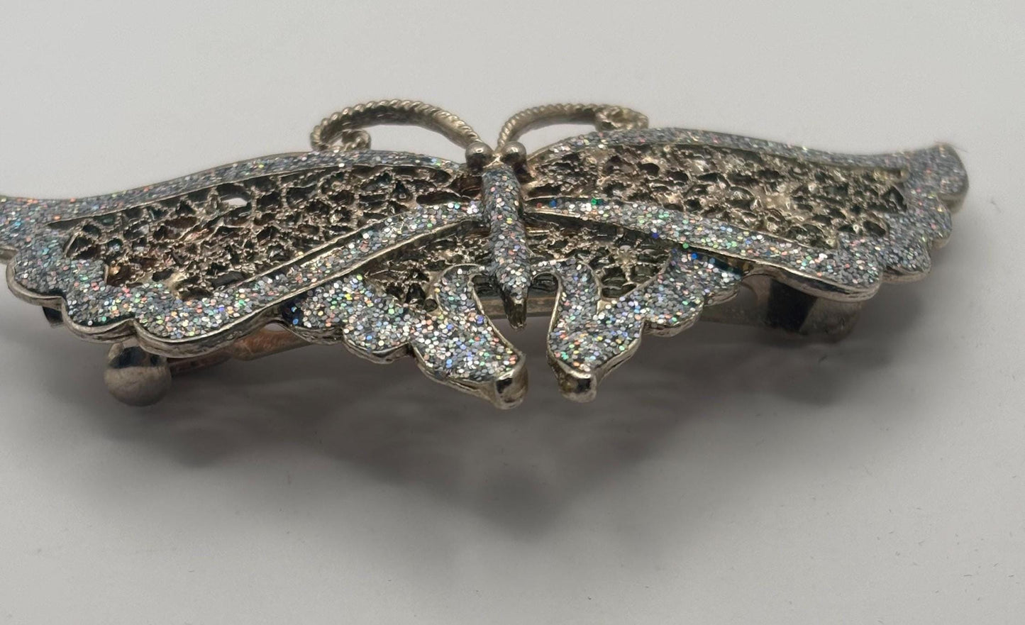 Elegant Butterfly Hair Clip, Butterfly Barrette Circa 1940's, French Silver Glass Stones