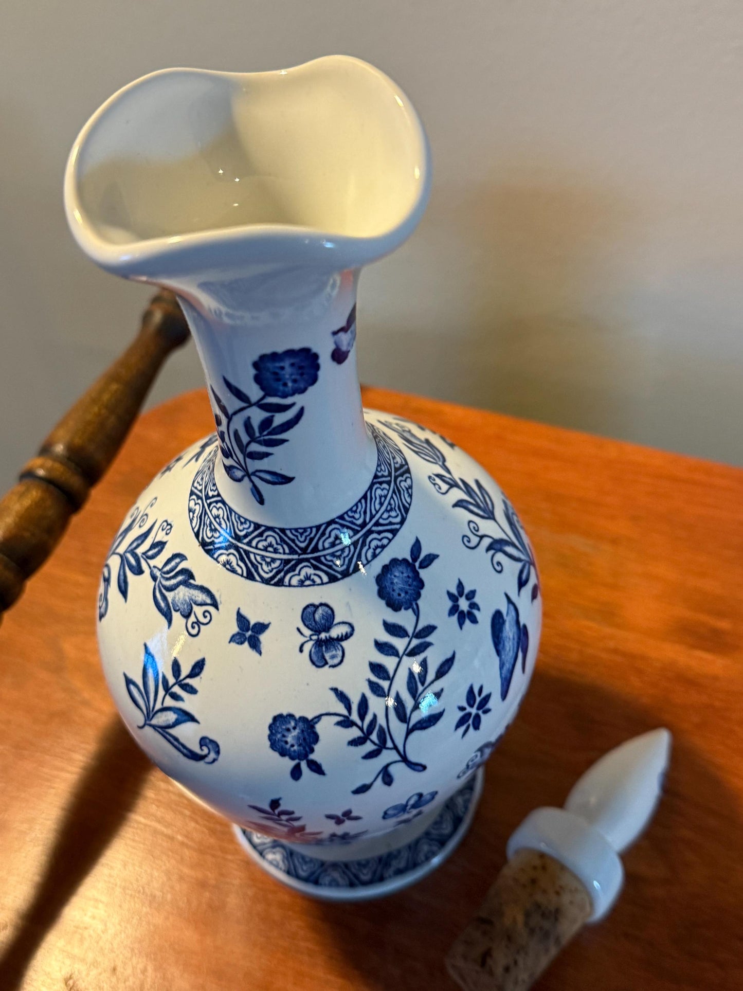 Vintage Coalport of England Decanter with Stopper Porcelain Blue & White Decanter Lover Antiques and Vintage