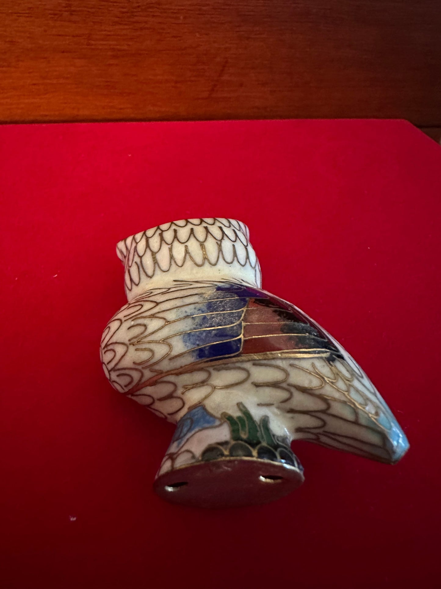 Vintage Cloisonné Enamel Owl Figurine: Cobalt Blue Brass Statue