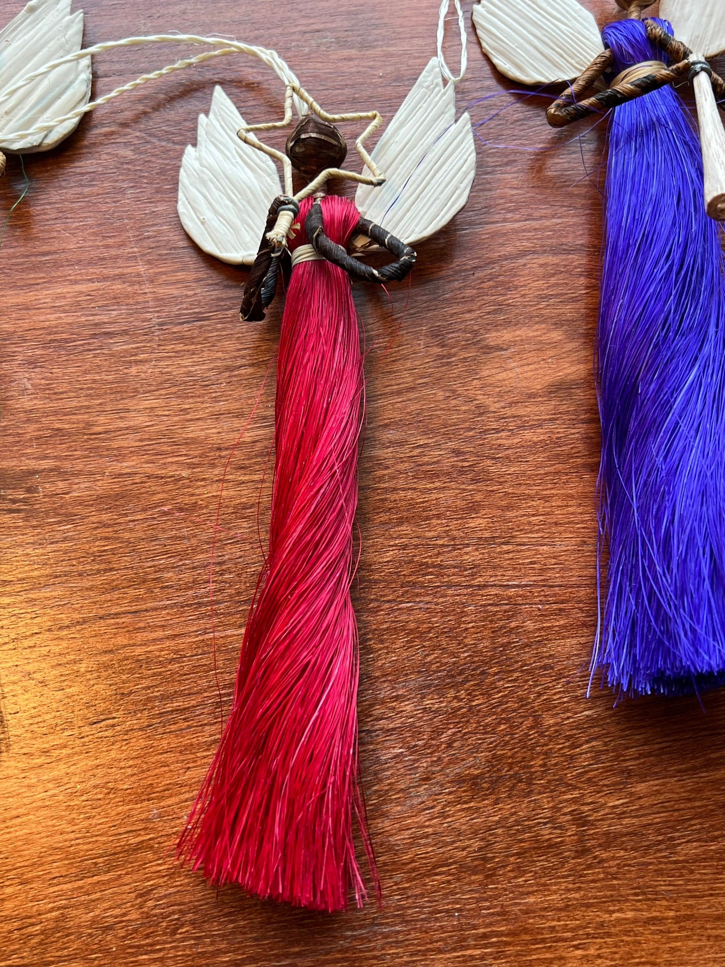 Bamboula Angel Ornaments Set of 3 Hand Crafted African Collection of 3 Ornaments Instruments Music Song Red Green Blue ornament handmade