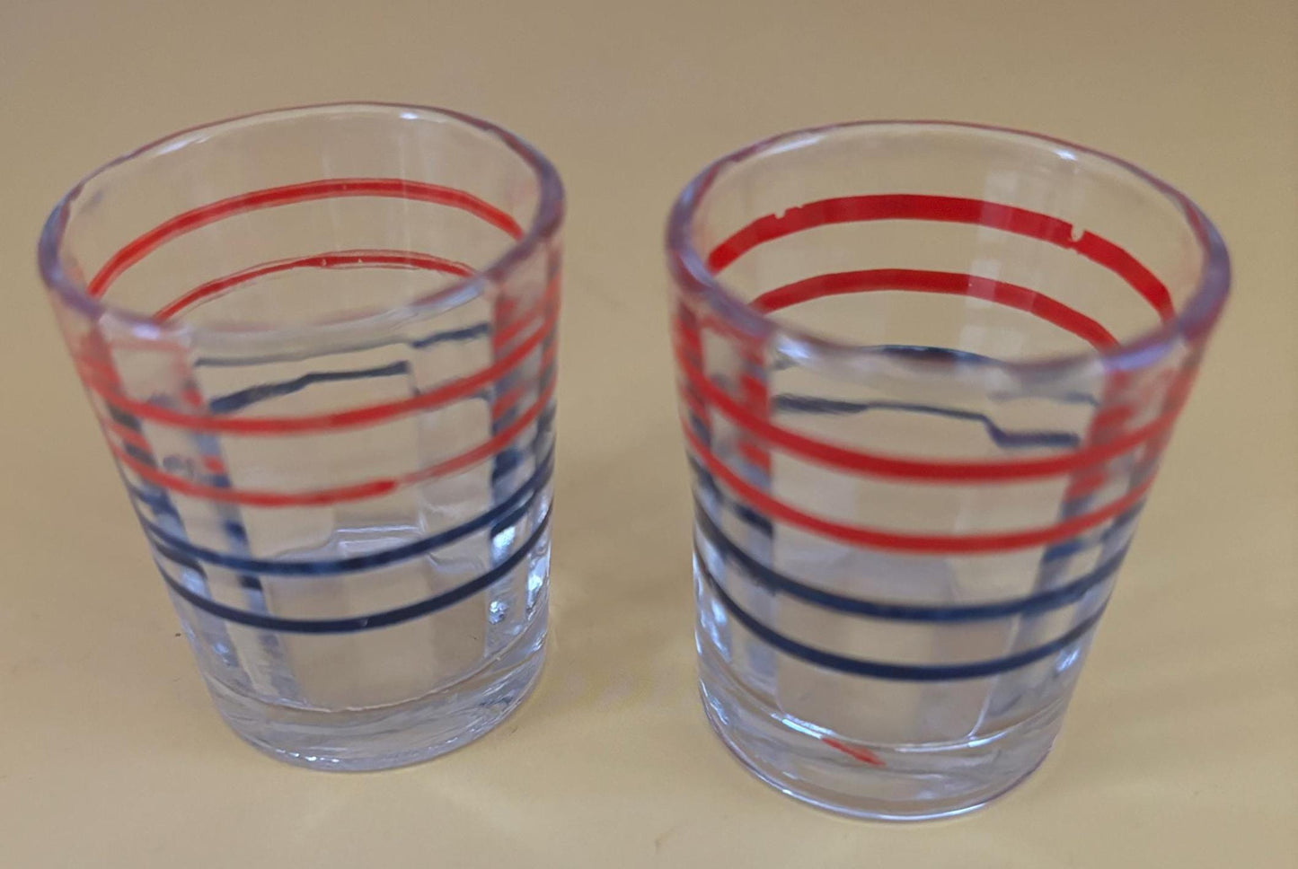 Vintage Red Blue Patriotic Set of 2 Shot Glasses Lover Antiques and Vintage