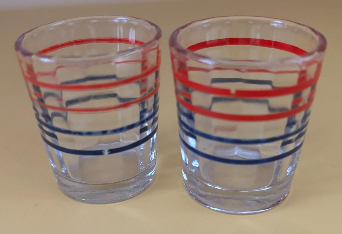 Vintage Red Blue Patriotic Set of 2 Shot Glasses Lover Antiques and Vintage