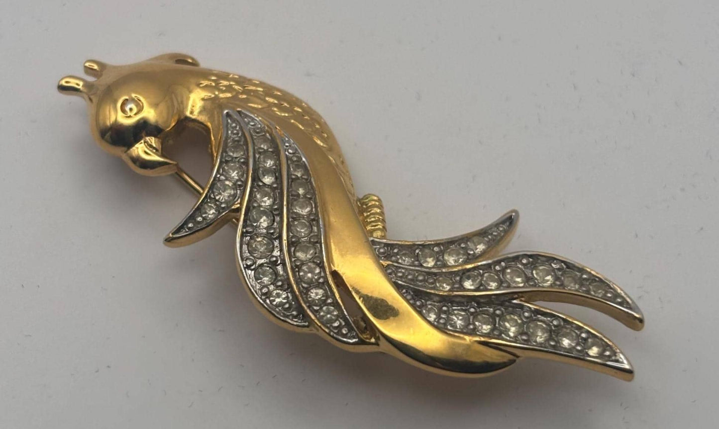 Van Dell Gold Rhinestone Parrot Brooch