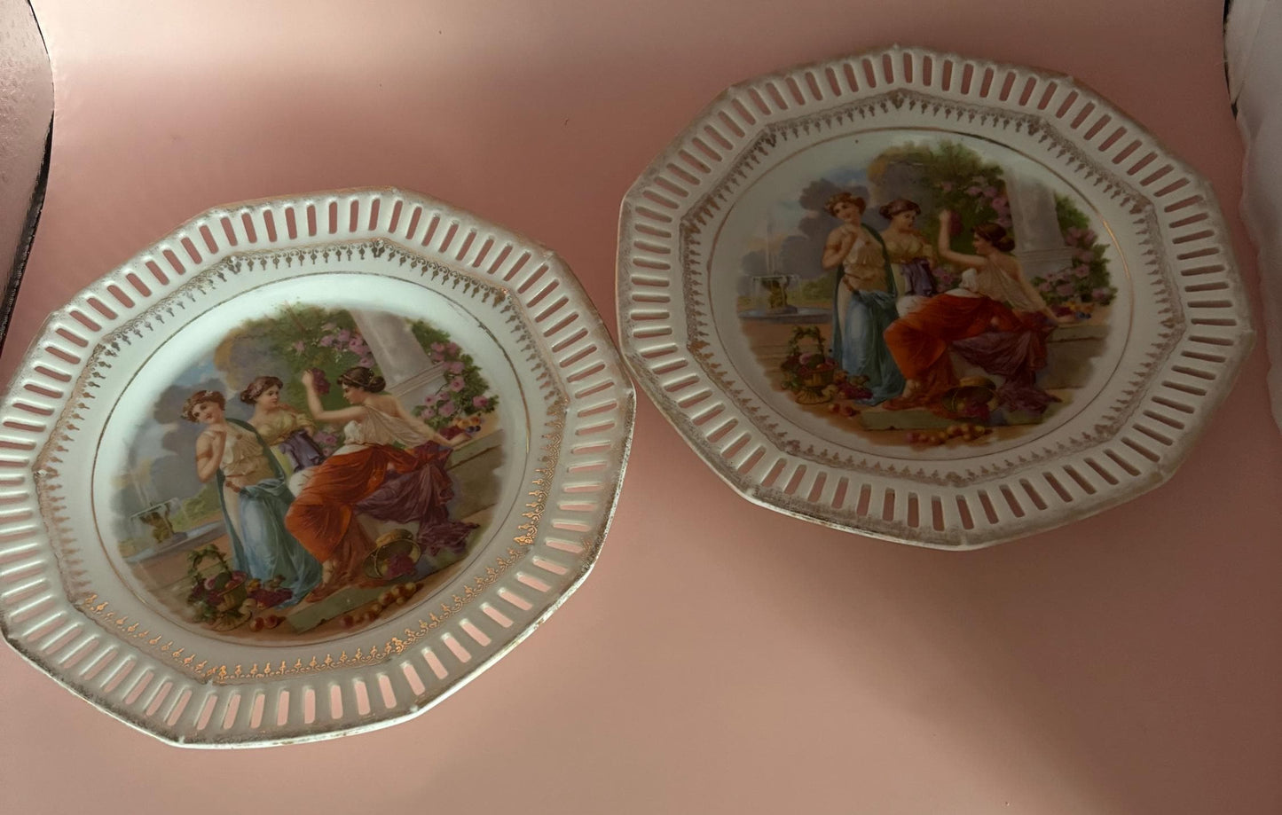 Vintage Porcelain Plate with Gold Trim Cut Out Plate By Carl Schumann Bavaria Greek Roman Mythology Scene Lover Antiques and Vintage