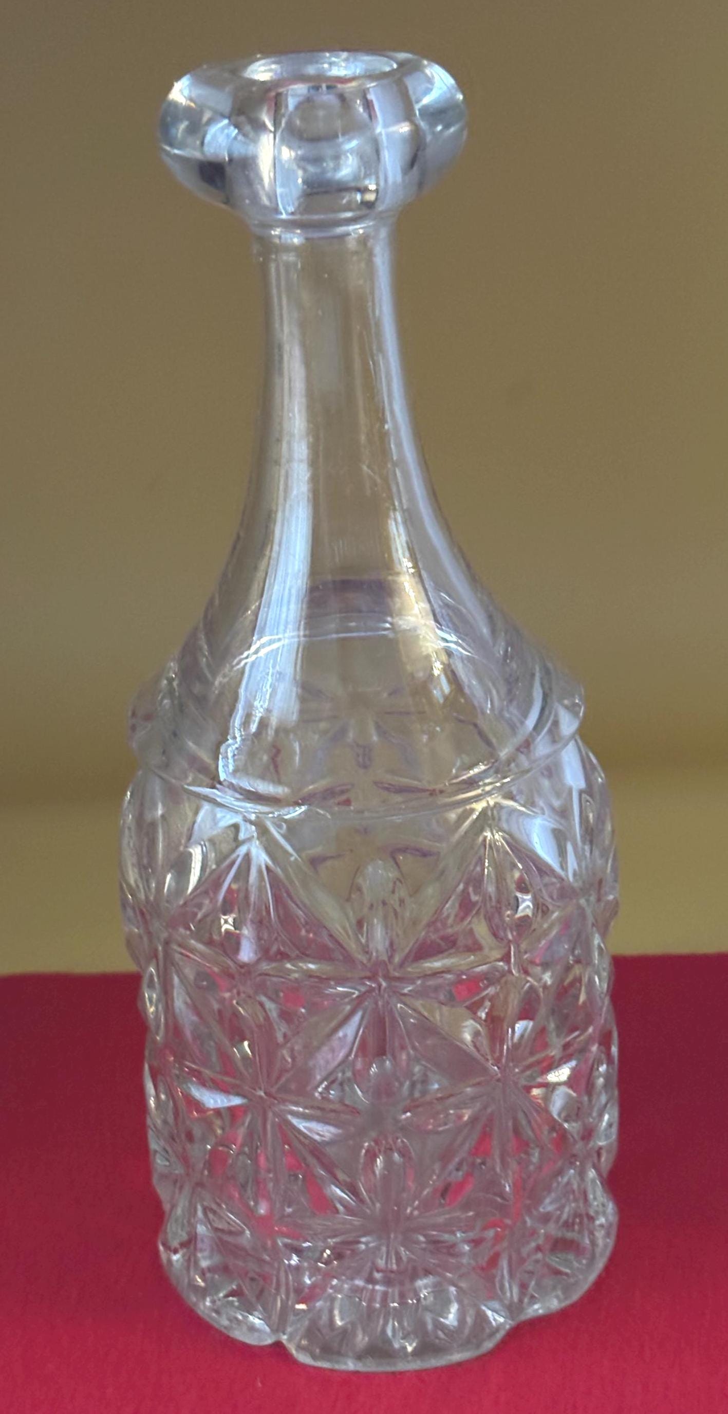 Antique Sandwich Star Flint Glass Decanter, Cut Crystal Clear Liquor Bottle