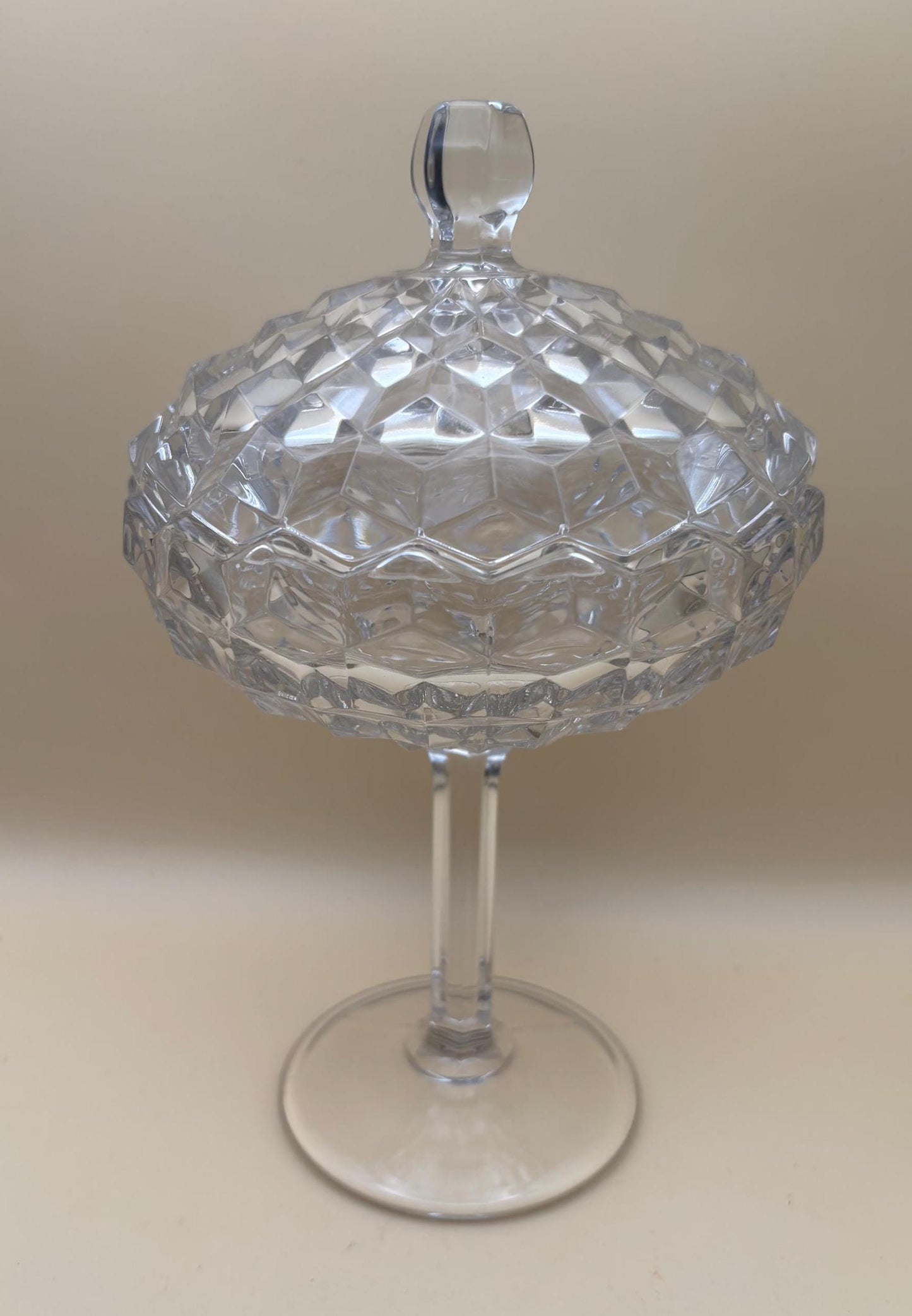 Vintage Fostoria American Cubist Glass Pedestal Candy Dish or Compote with Lid Lover Antiques and Vintage