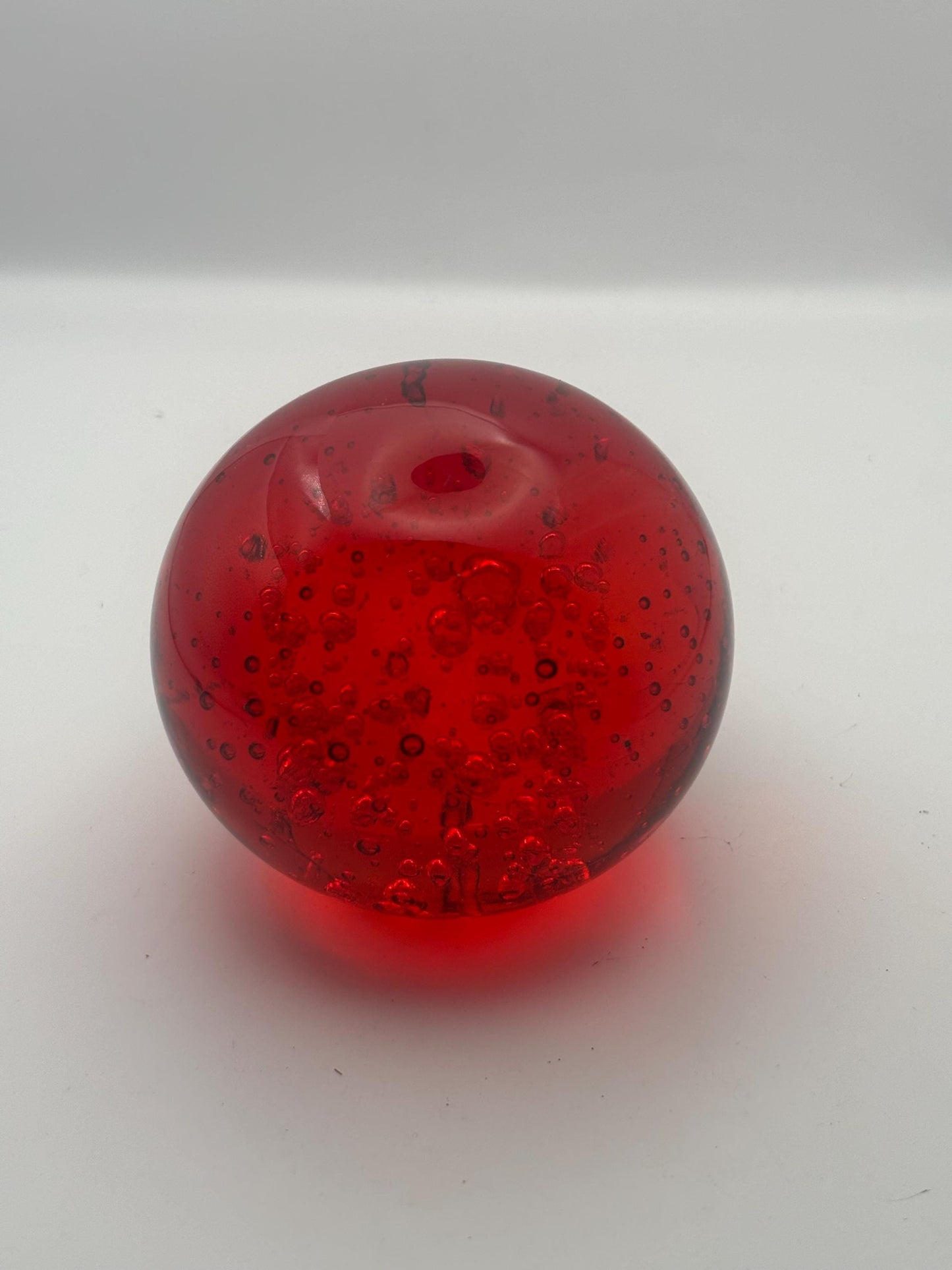 Vintage Ruby Red Hand Blown Bullicante Glass Paperweight with Controlled Bubbles
