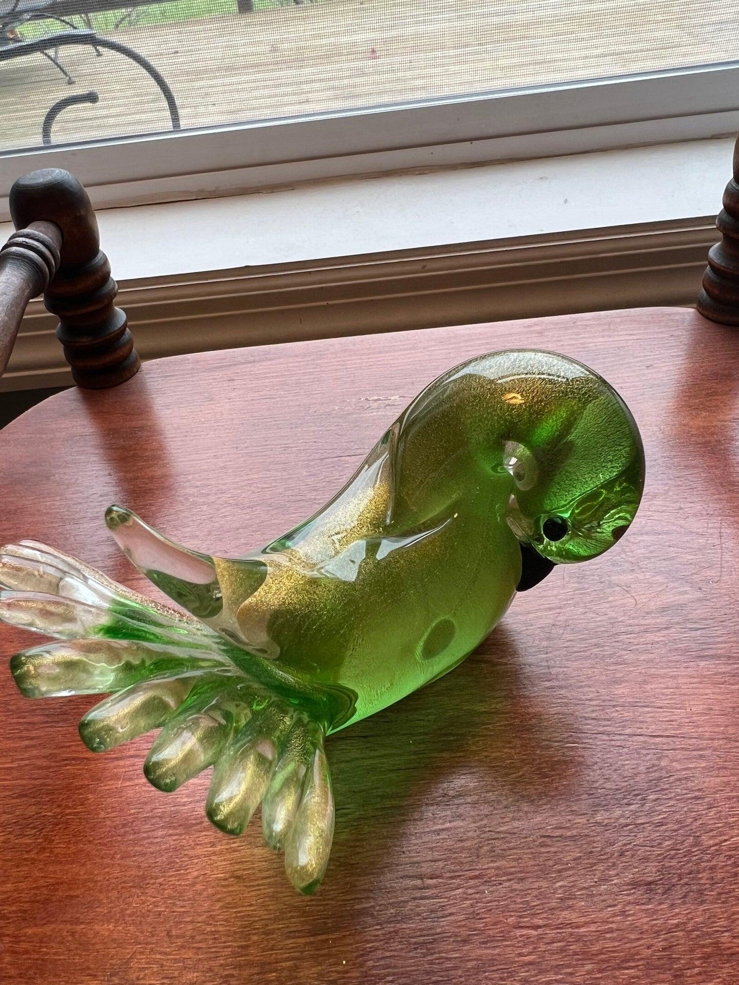 Vintage Murano Green & Gold Bird Sculpture Figurine Art Glass Lover Antiques and Vintage