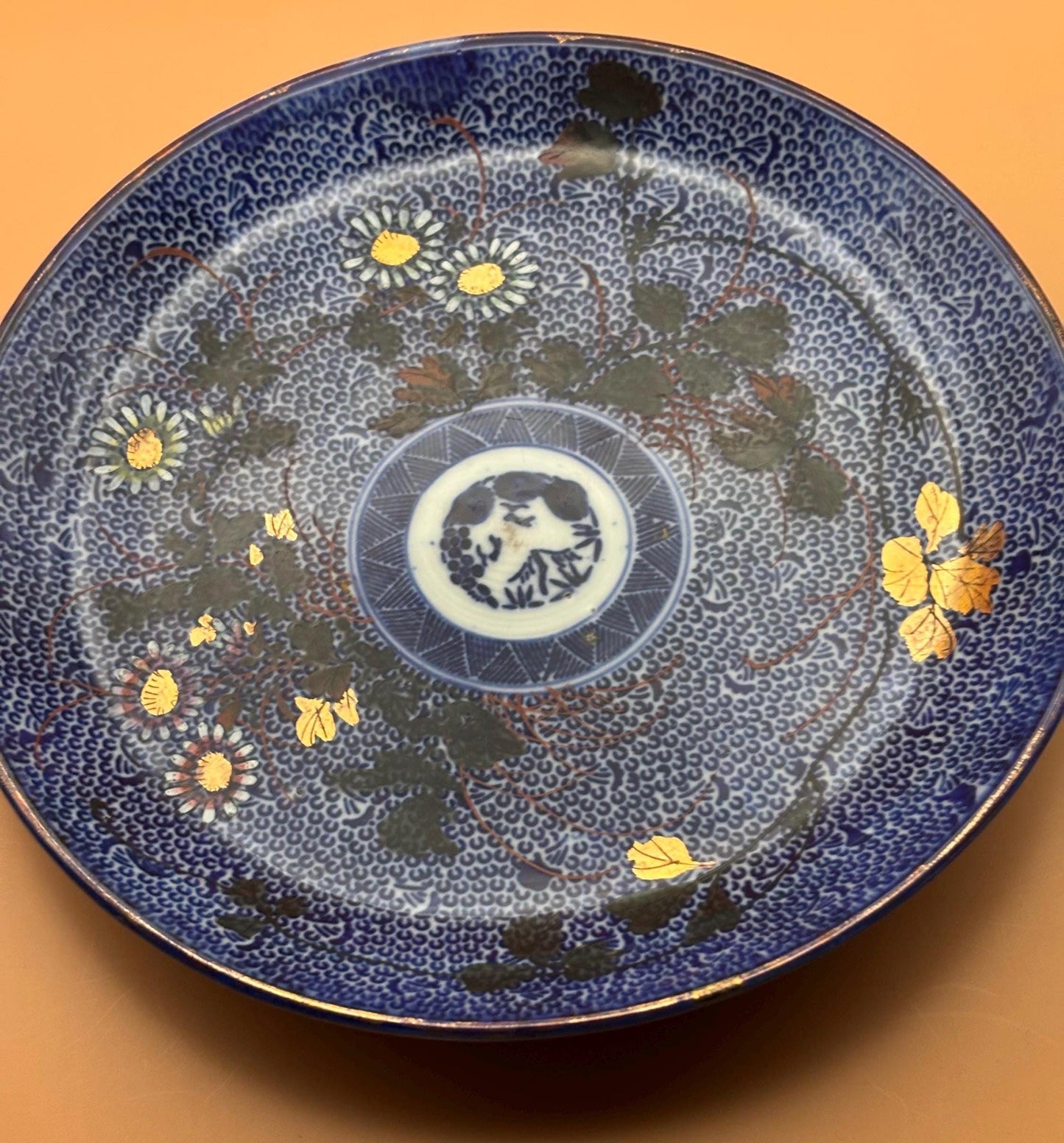 Antique Chinese Qing Dynasty Qianlong Period Blue Glazed Medallion Dish Cobalt Blue on Porcelain Bowl Lover Antiques and Vintage