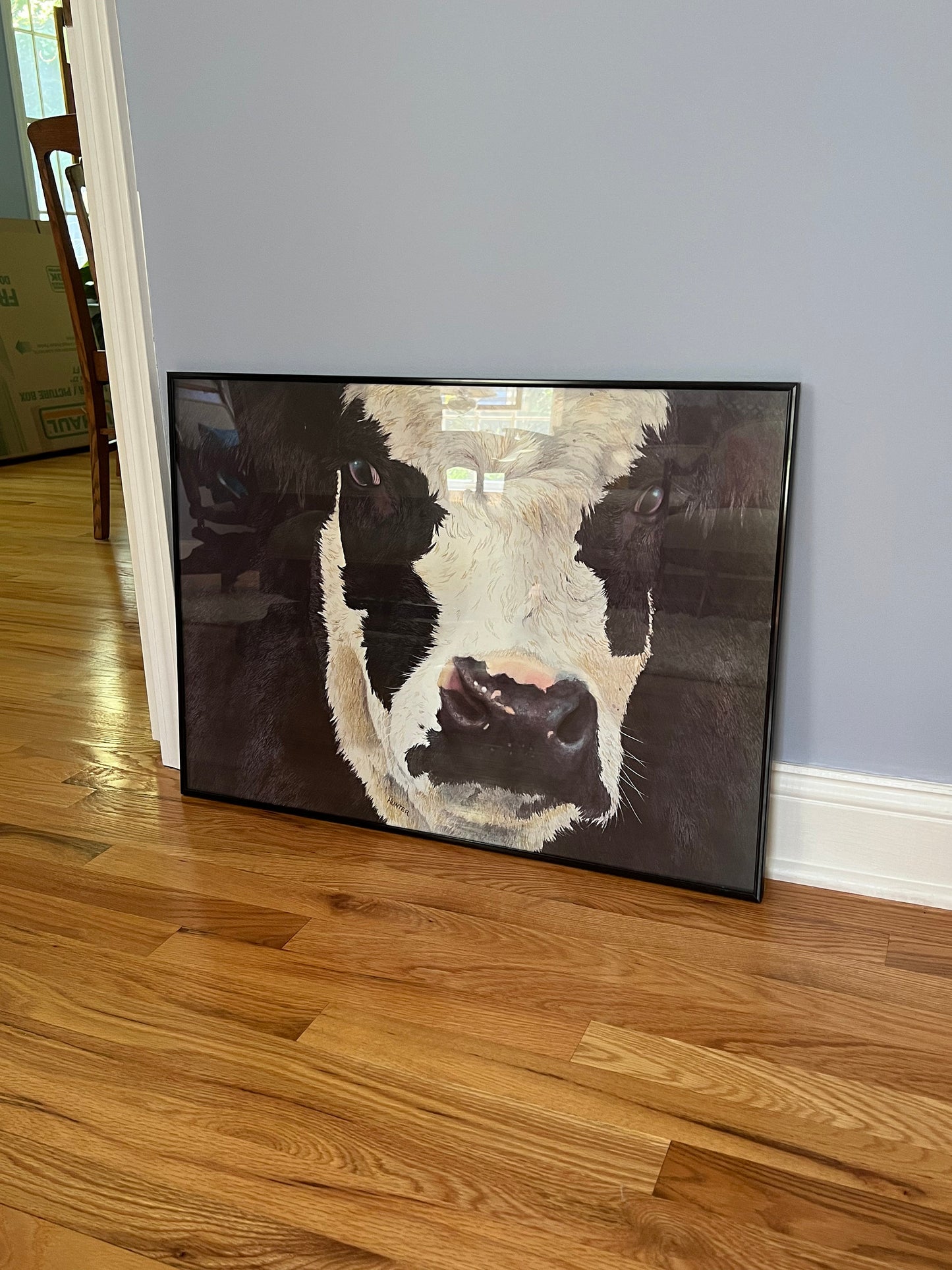 Vintage Framed Holstein Cow Print: Signed Farmhouse Artwork