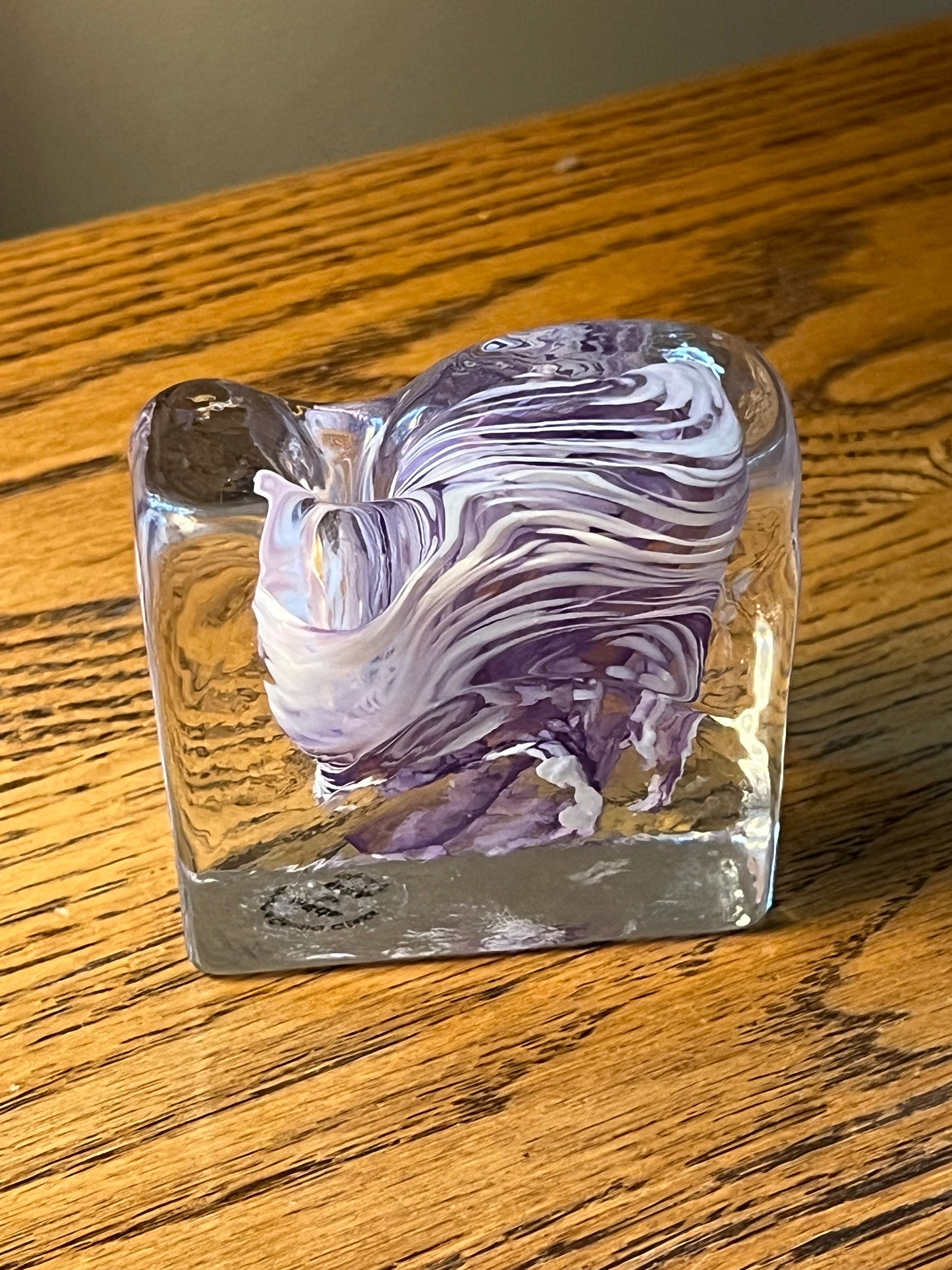 Vintage Purple & White Swirl Glass Pen Holder, Made in USA, Lover Antiques and Vintage