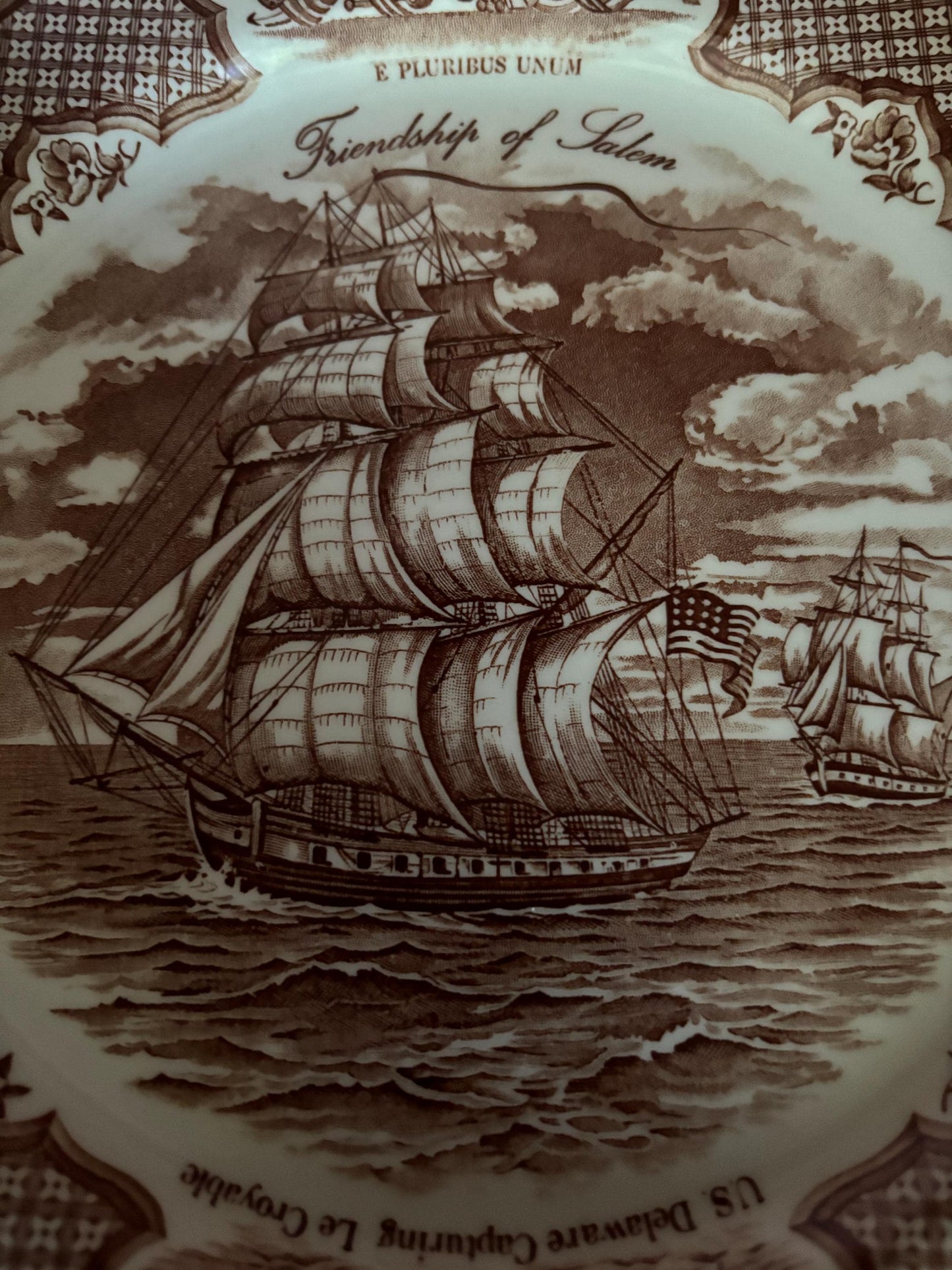 Vintage Alfred Meakin Staffordshire England The Friendship of Salem Fair Winds Original Copper Engravings Dinner Plate Lover Antiques