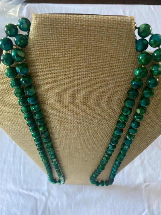 Malachite and Hematite Natural Gemstone Beaded Necklace, Green Earth Stones Jewelry, Vintage Multi-Colored Stone Necklace, Gift for Her