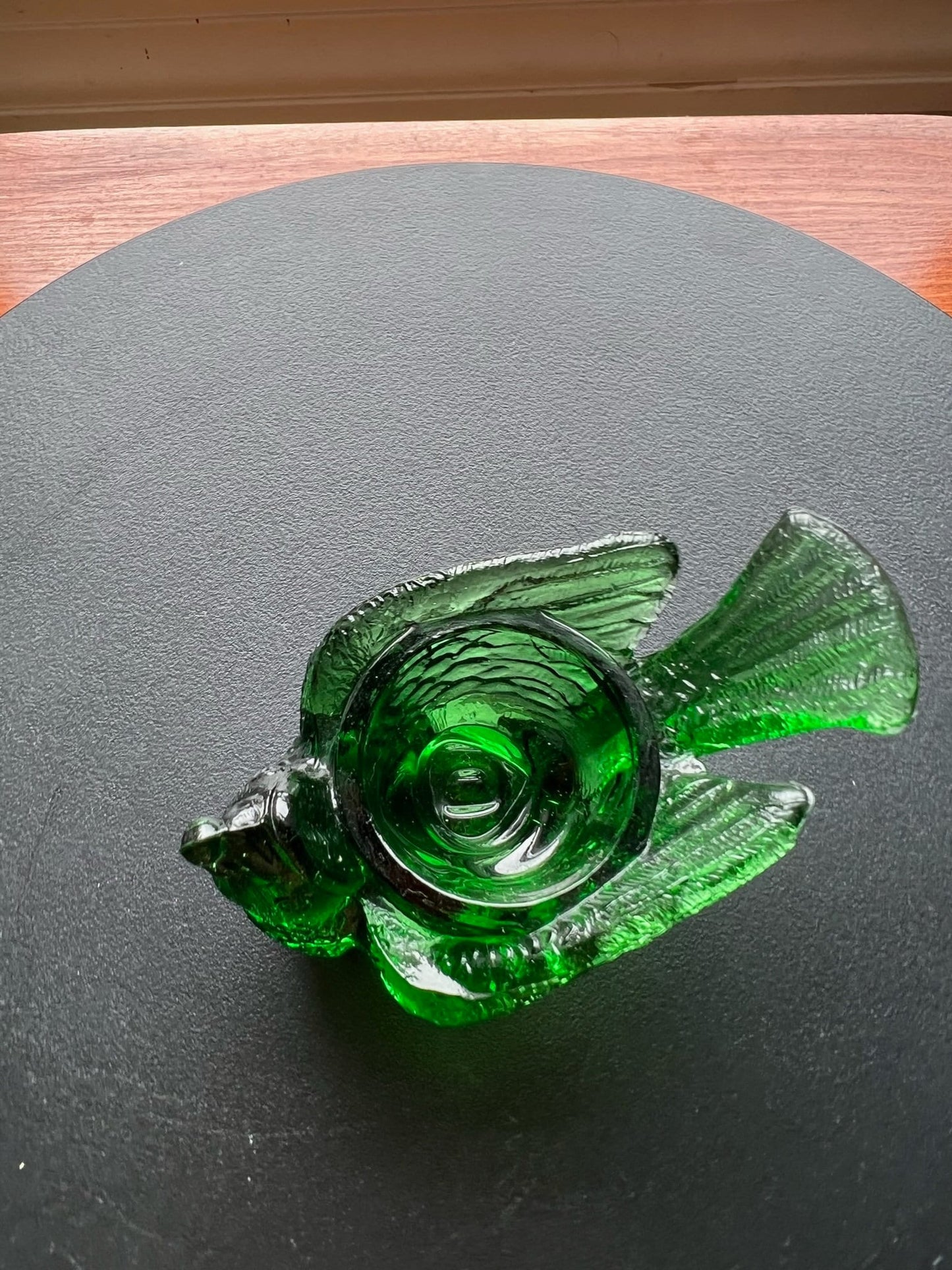 Vintage Green Degenhart Art Glass Rooster Salt Cellar Dish