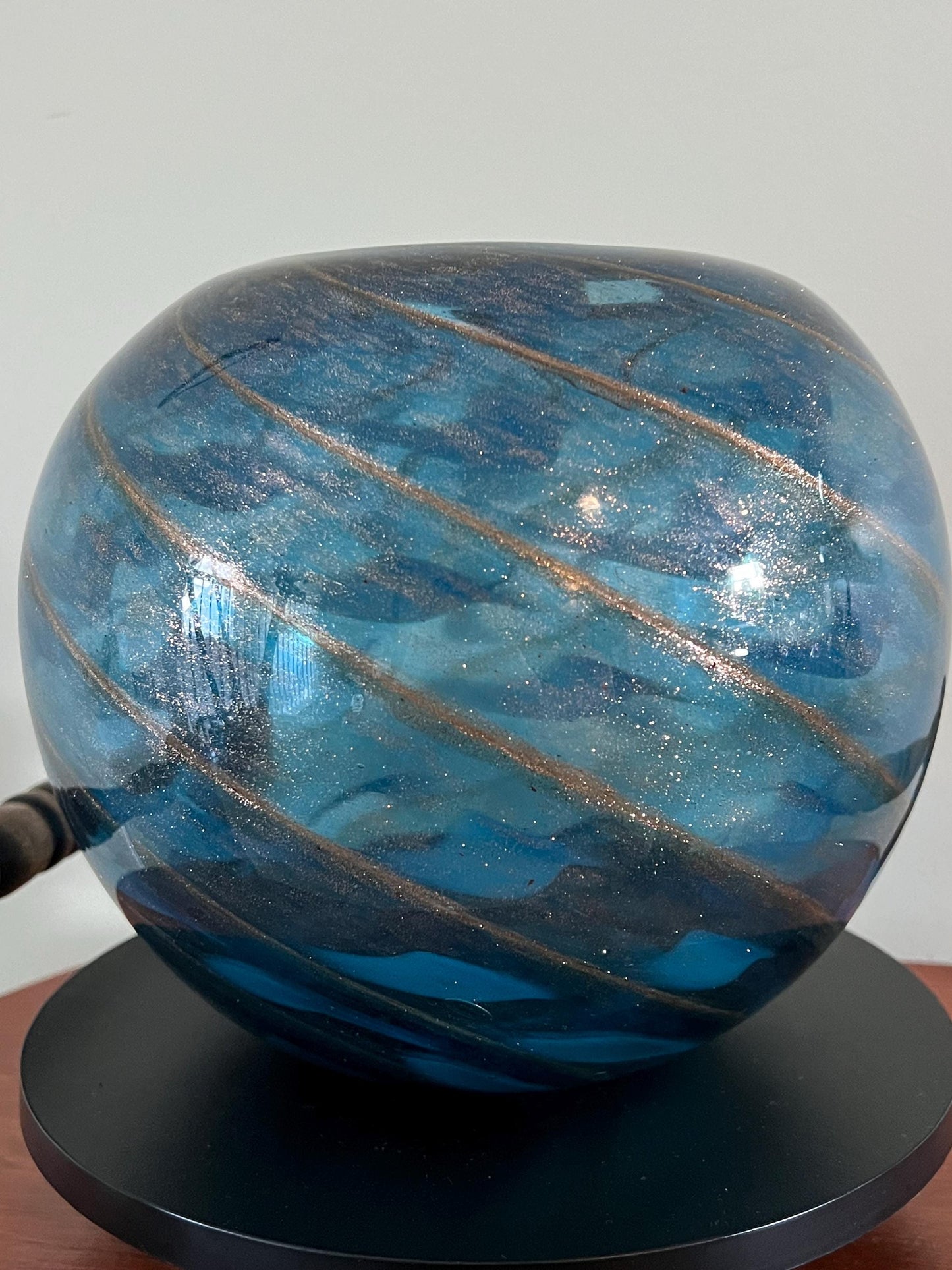 Vintage Murano Blue Glass Vase: Fratelli Toso Style, Aventurine Bronze