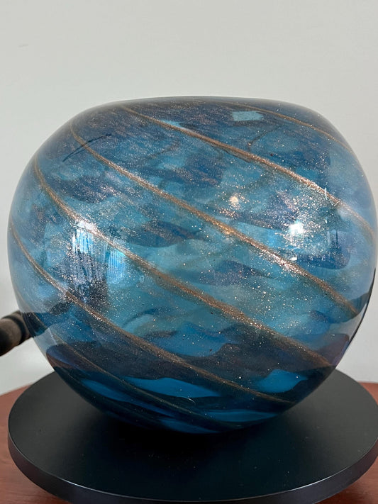 Vintage Murano Blue Glass Vase: Fratelli Toso Style, Aventurine Bronze
