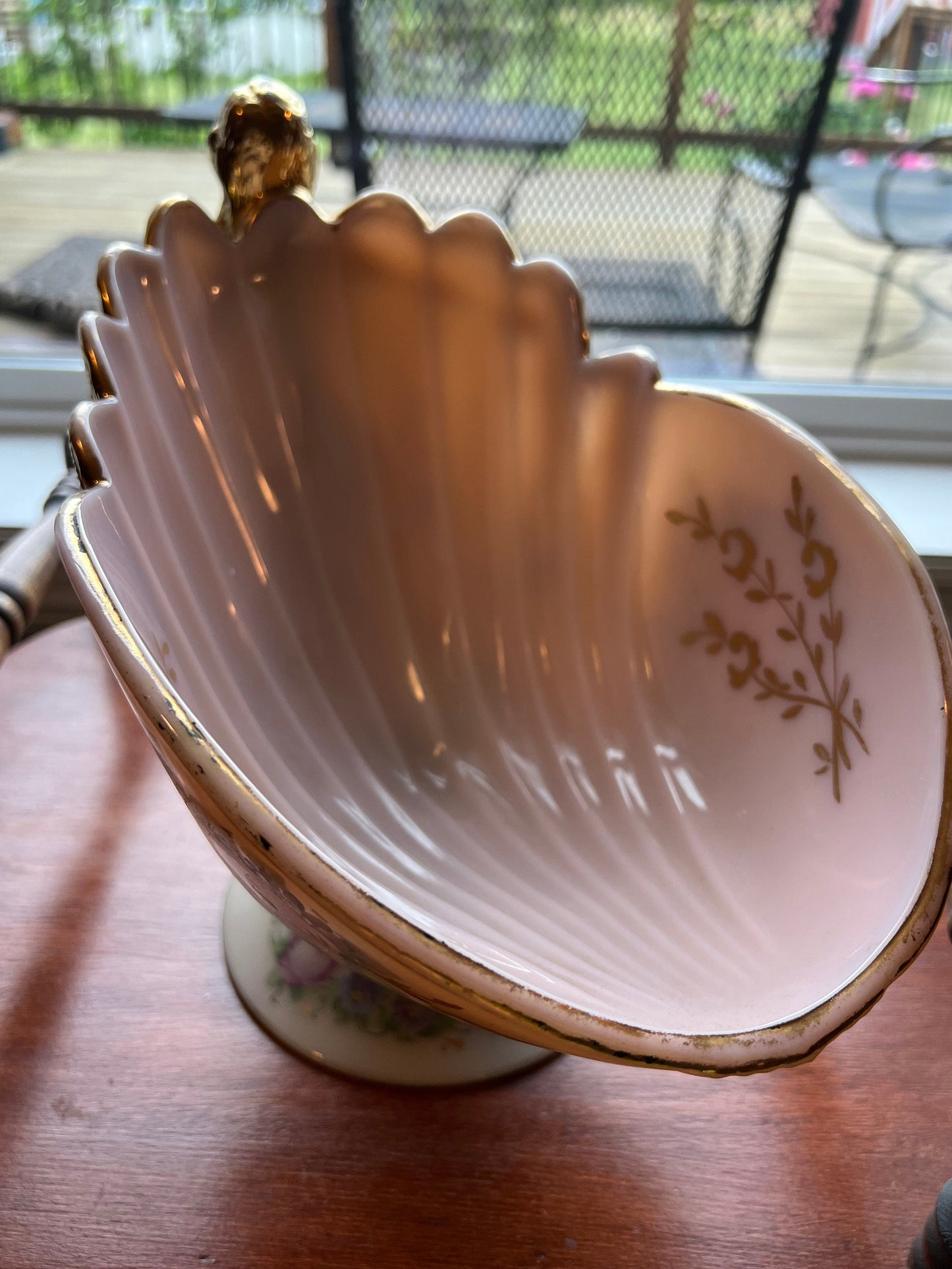 Vintage Cambridge Crown Tuscan Flying Lady Compote Glass Bowl Charleton Gilt and Floral Painting Opalescent Peach Lover Antiques and Vintage