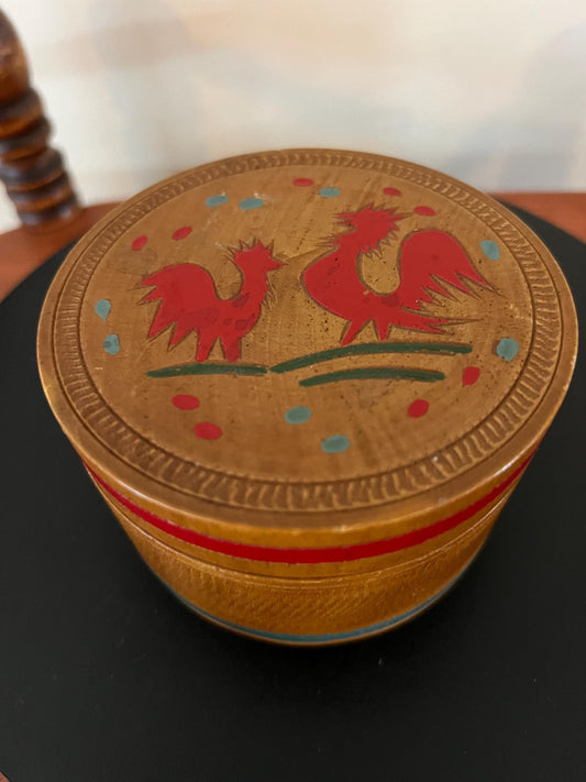 Vintage Rooster Wood Coaster Set: Hand-Painted Asian Decorative Box, Made in Japan