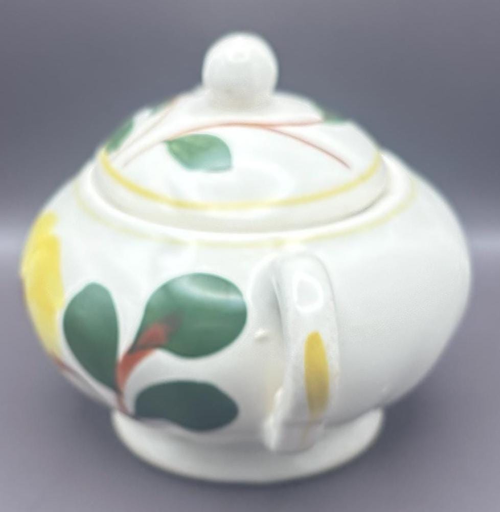 Blue Ridge Pottery Sugar Bowl with Lid, Yellow Nocturne Ridge Daisy Floral, Southern Potteries, Lover Antiques and Vintage
