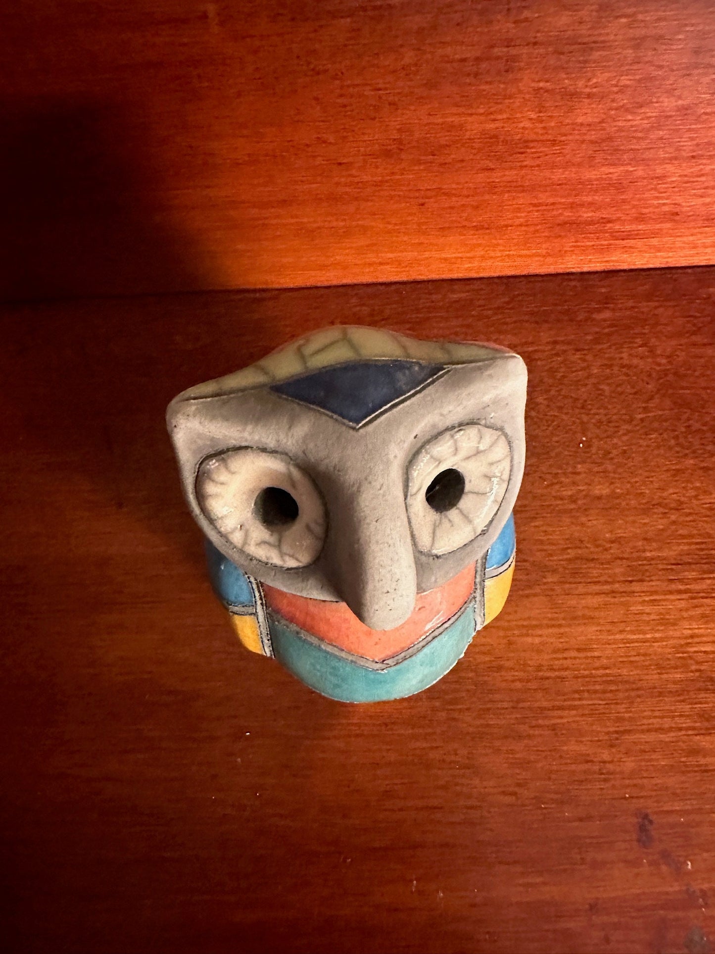 Vintage Mosaic Pottery Owl Figurine - South African Art