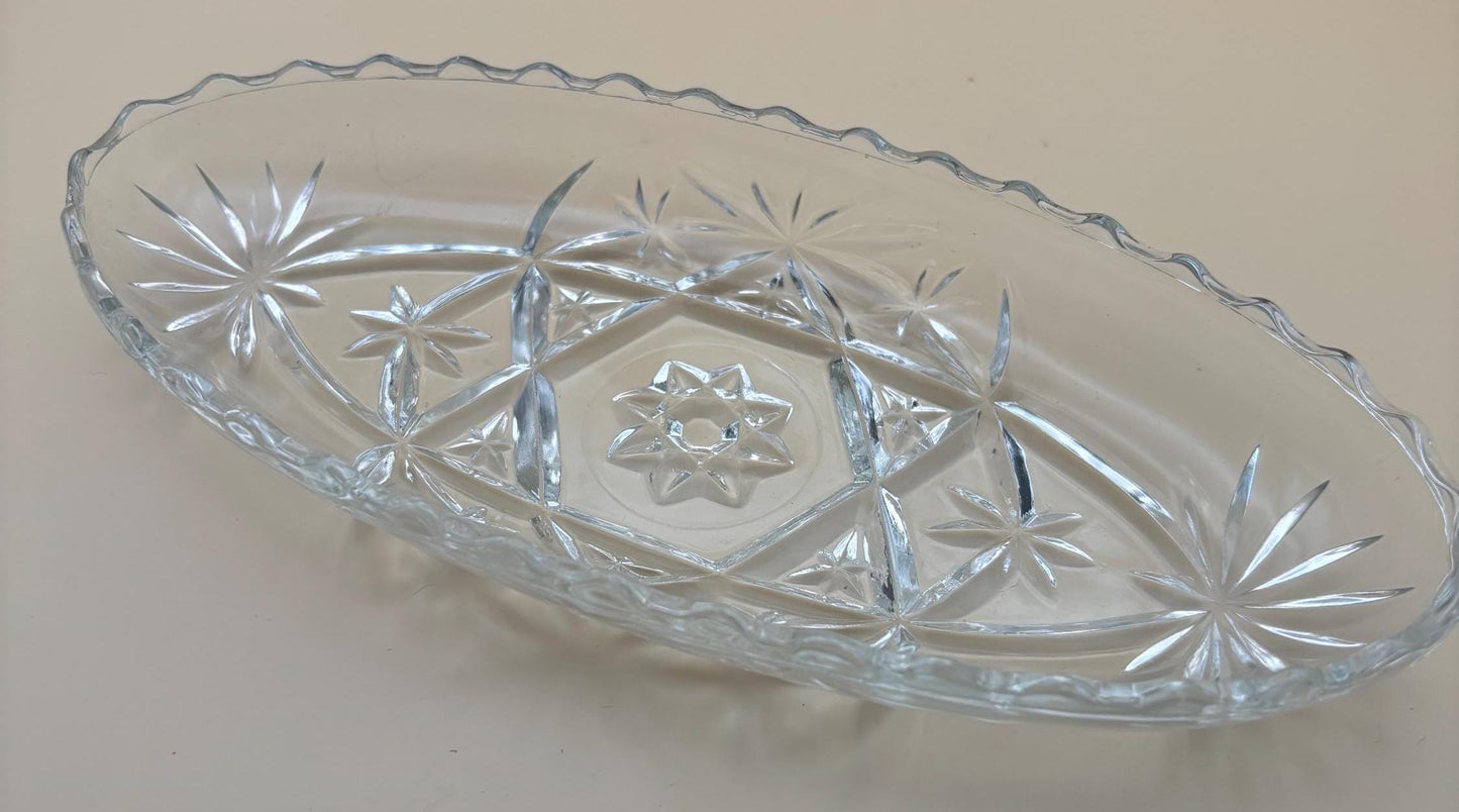 Vintage Crystal Glass Dish or Serving Dish Glass Serving Tray Anchor Hocking Star of David Design Lover Antiques and Vintage