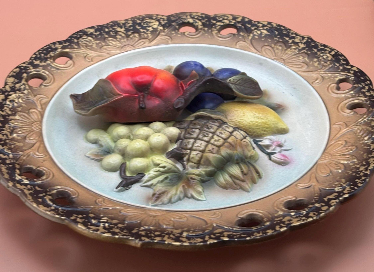 Vintage Napcoware Plate Chalkware 3D Plate Fruit #C7092 Lover Antiques and Vintage