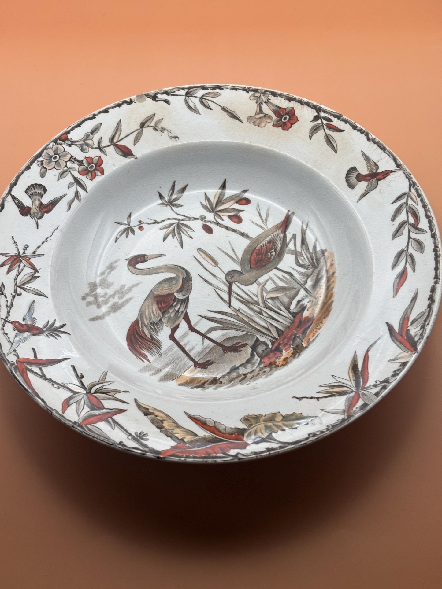 Antique Ridgeway Pottery INDUS Hand Painted Platter Flowers Soup Salad RARE Lover Antiques and Vintage