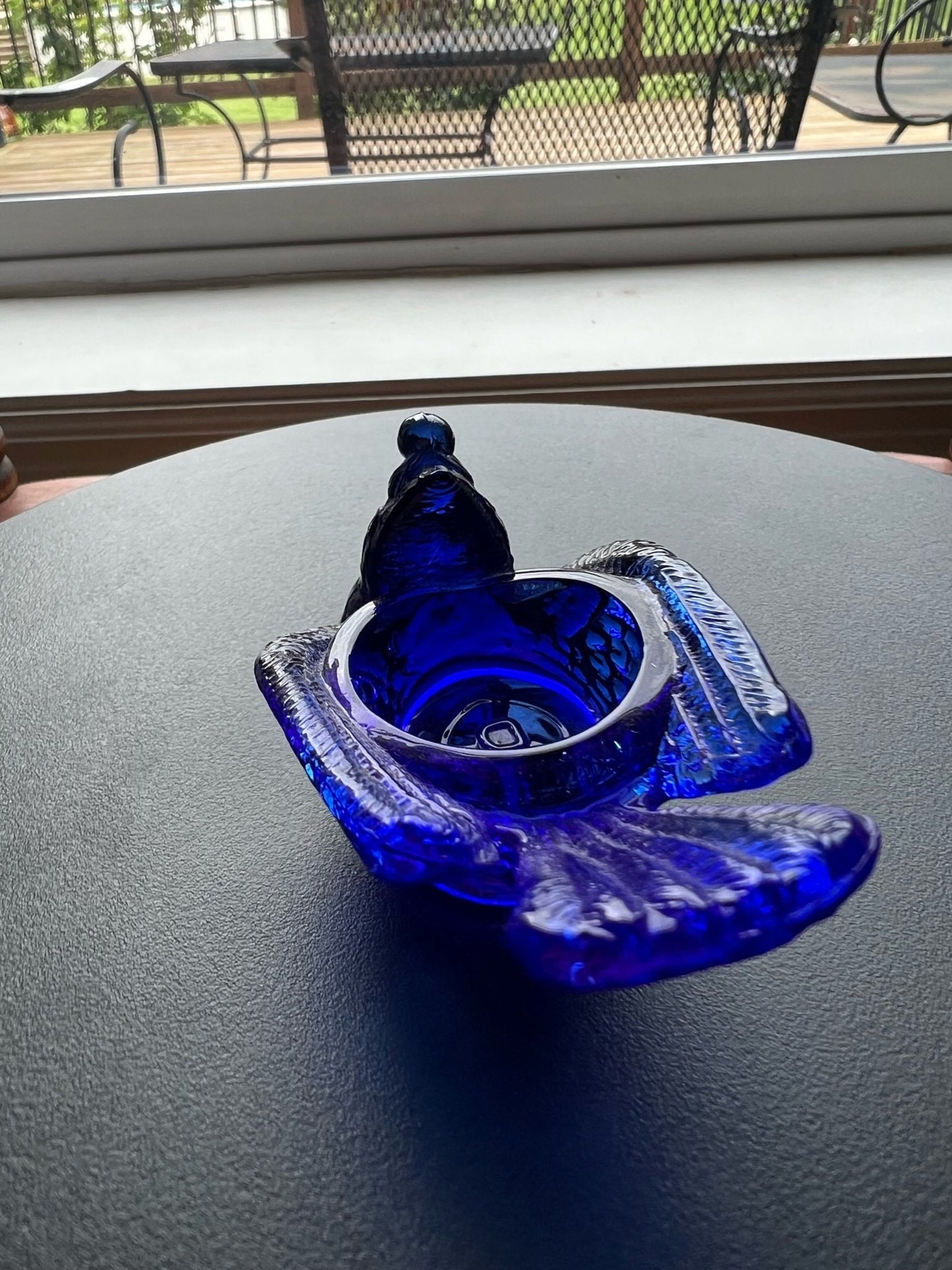 Vintage Cobalt Blue Degenhart Art Glass Rooster Salt Cellar