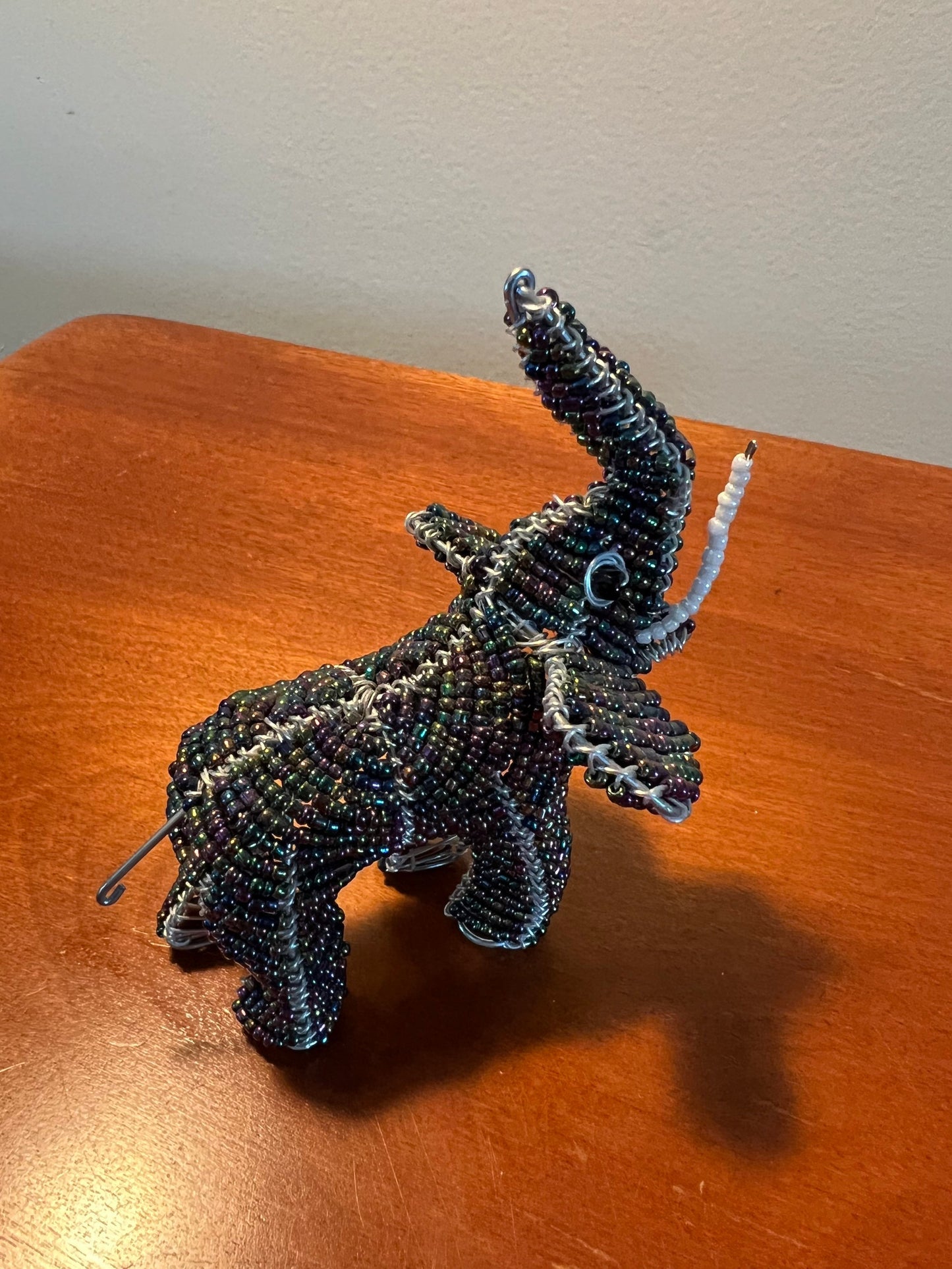 Vintage Beaded Elephant Ornament: Iridescent Beadwork Figurine