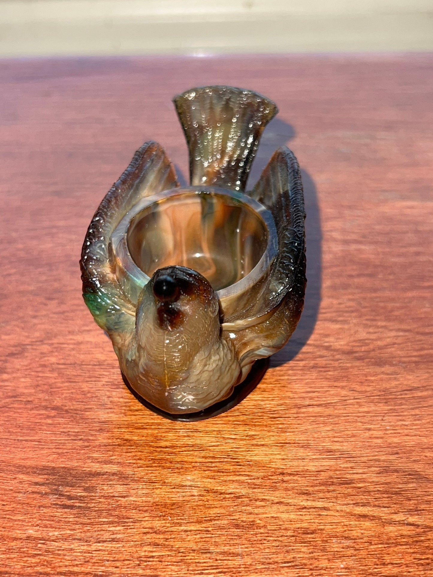 Vintage Boyd Glass Rooster Salt Cellar: Brown Slag Art Glass