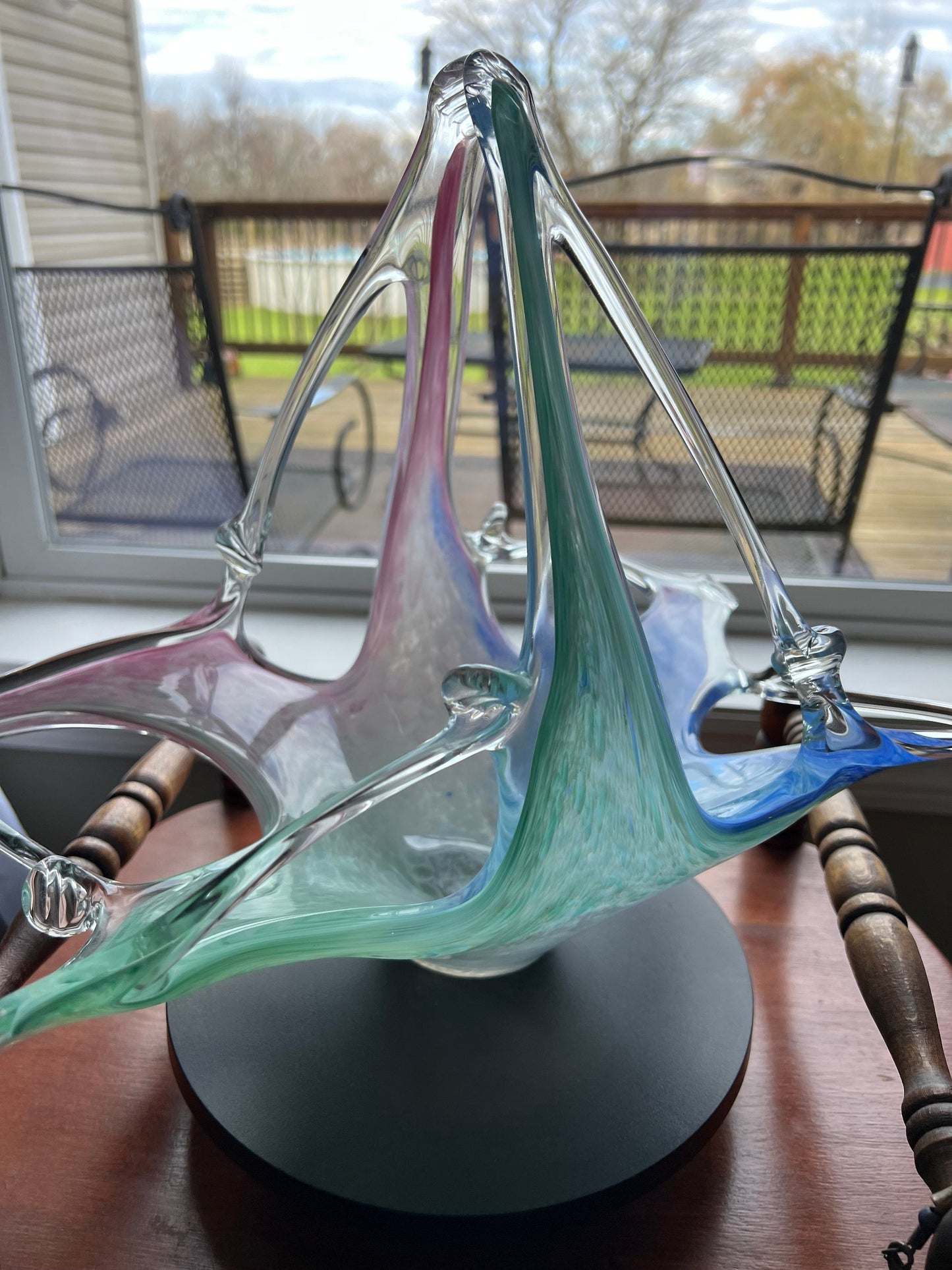 Vintage Murano Art Glass by Lavorazione, Murano Large Blown Glass Bowl, Murano Large Basket, Blue Pink Green Art Glass, Lover Antiques