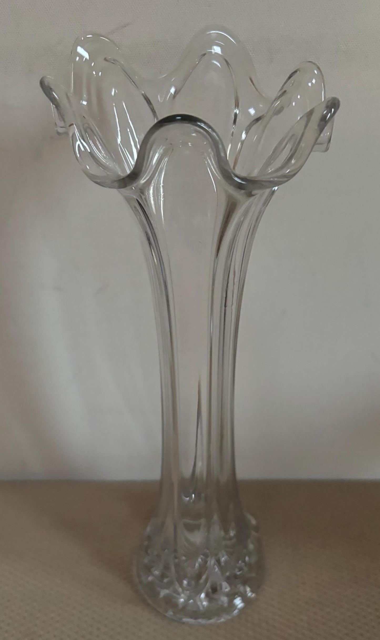 Vintage Ruffled Glass Clear Vase Large Swung Vase Lover Antiques and Vintage