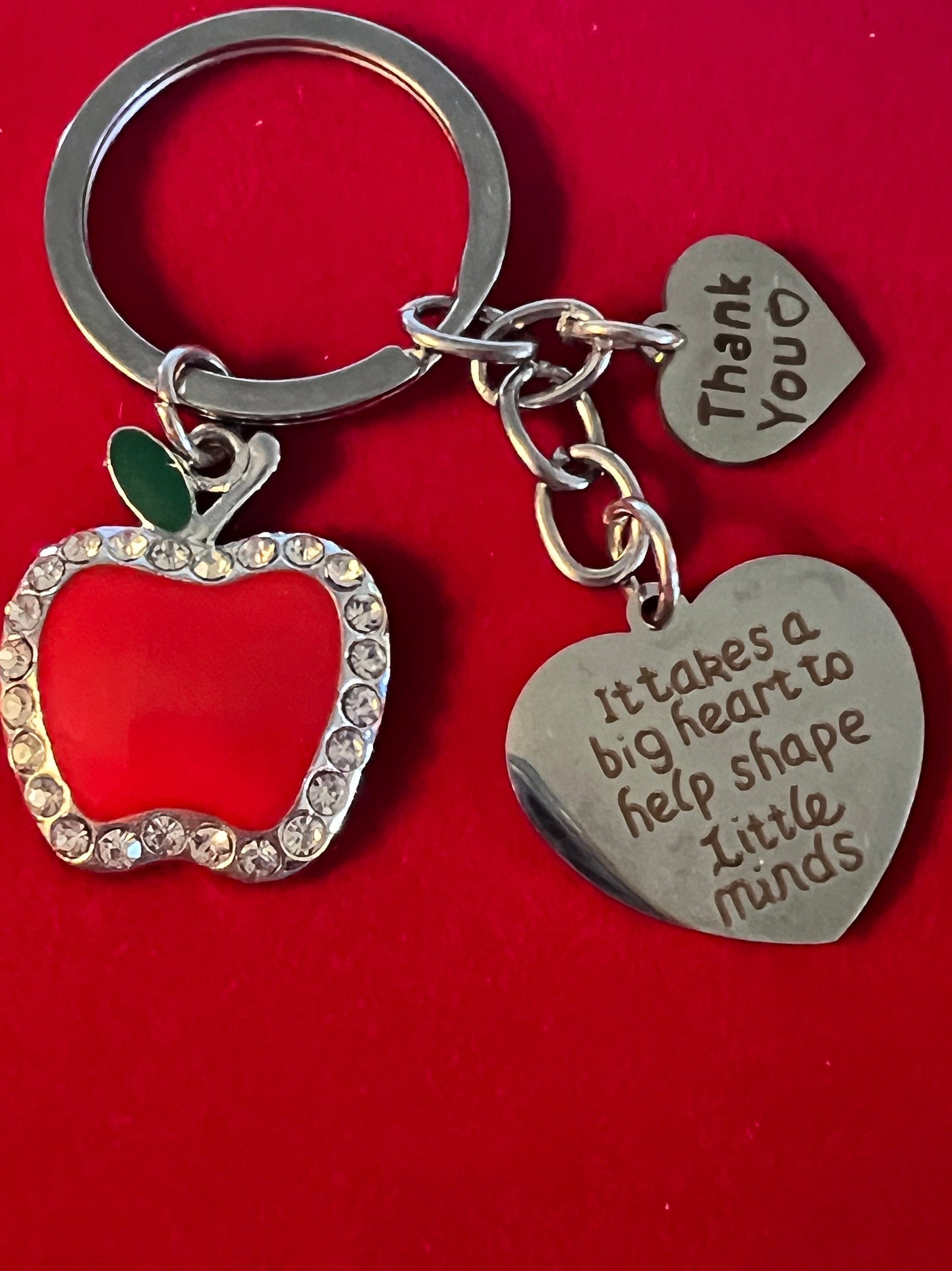 Apple Teacher Keychain: Rhinestone Apple, Thank You Gift