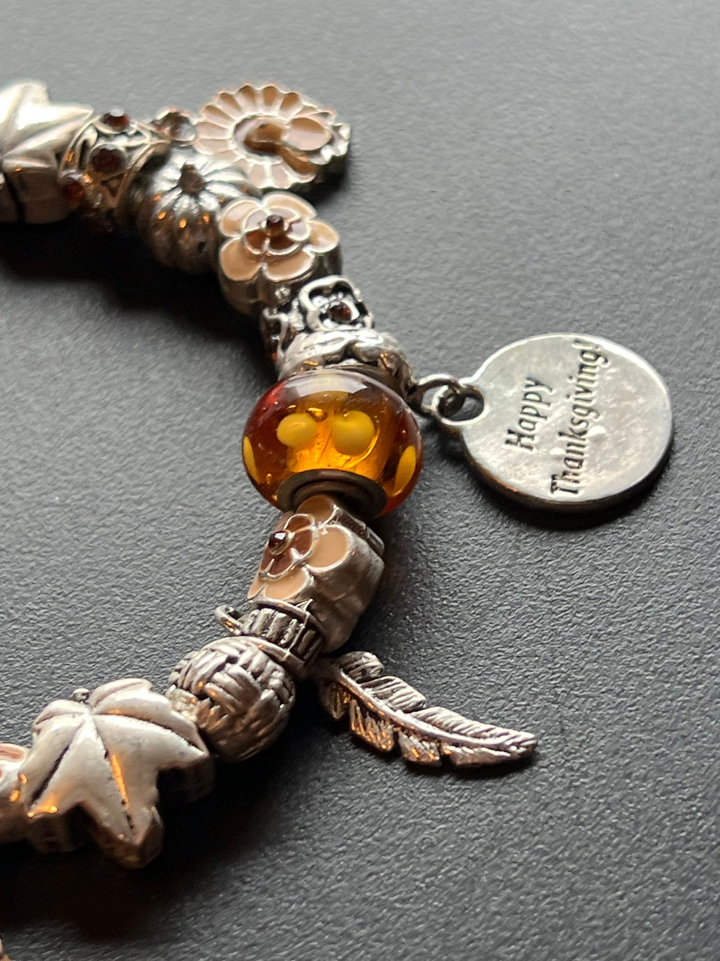 Willabee & Ward Charm Bracelet: Thanksgiving Theme, Amber Beads