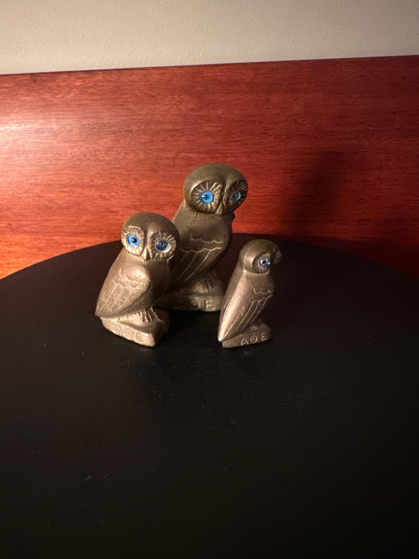 Vintage Brass Owl Family of 3, Brass Owls, Brass Owls with Gems, Lover Antiques and Vintage