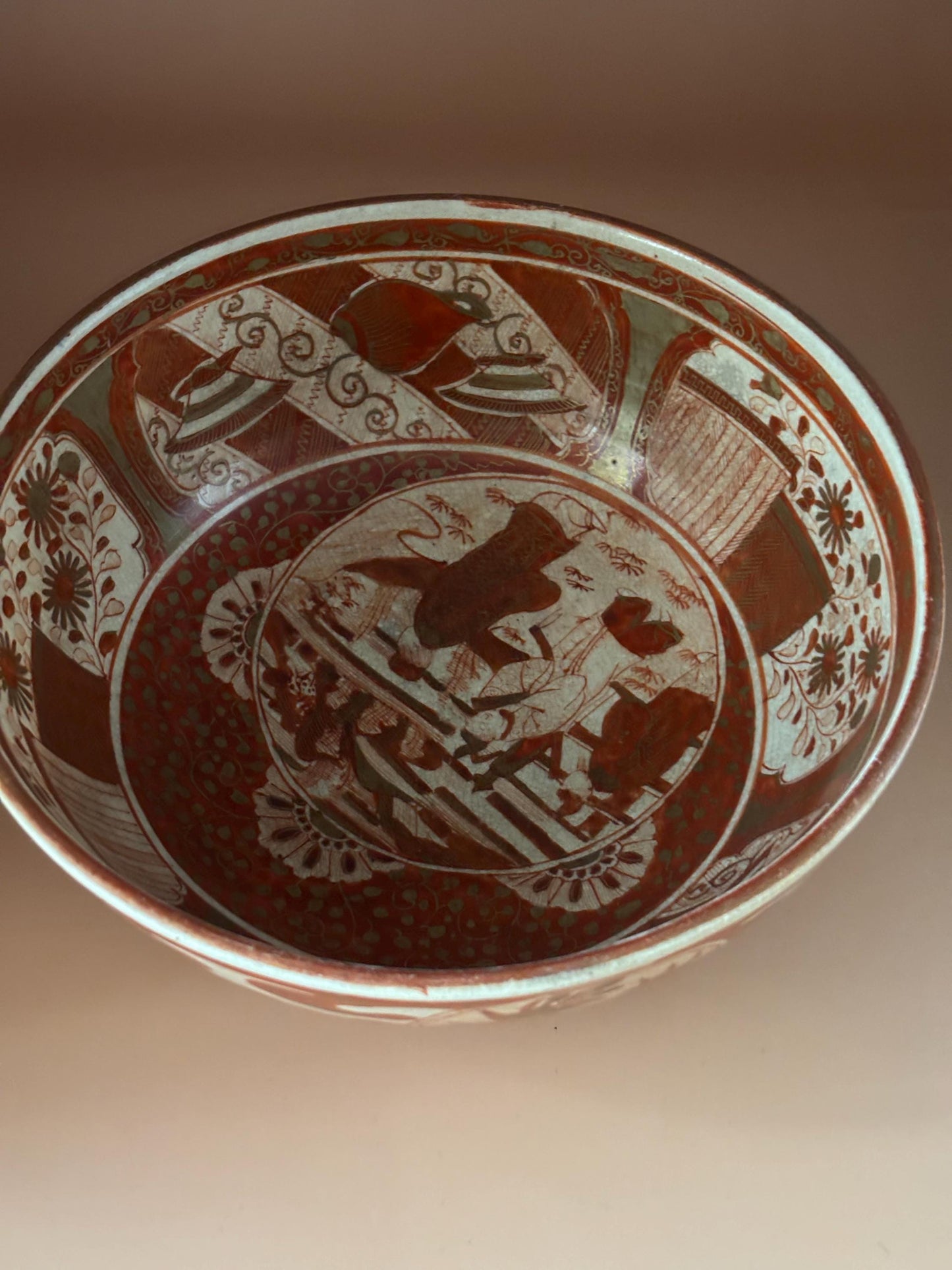 Antique Kutani Deep Porcleain Bowl with Overglaze Circa 1800's