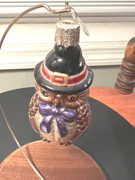 Vintage Halloween Owl Ornament: Orange Glass Holiday Decor