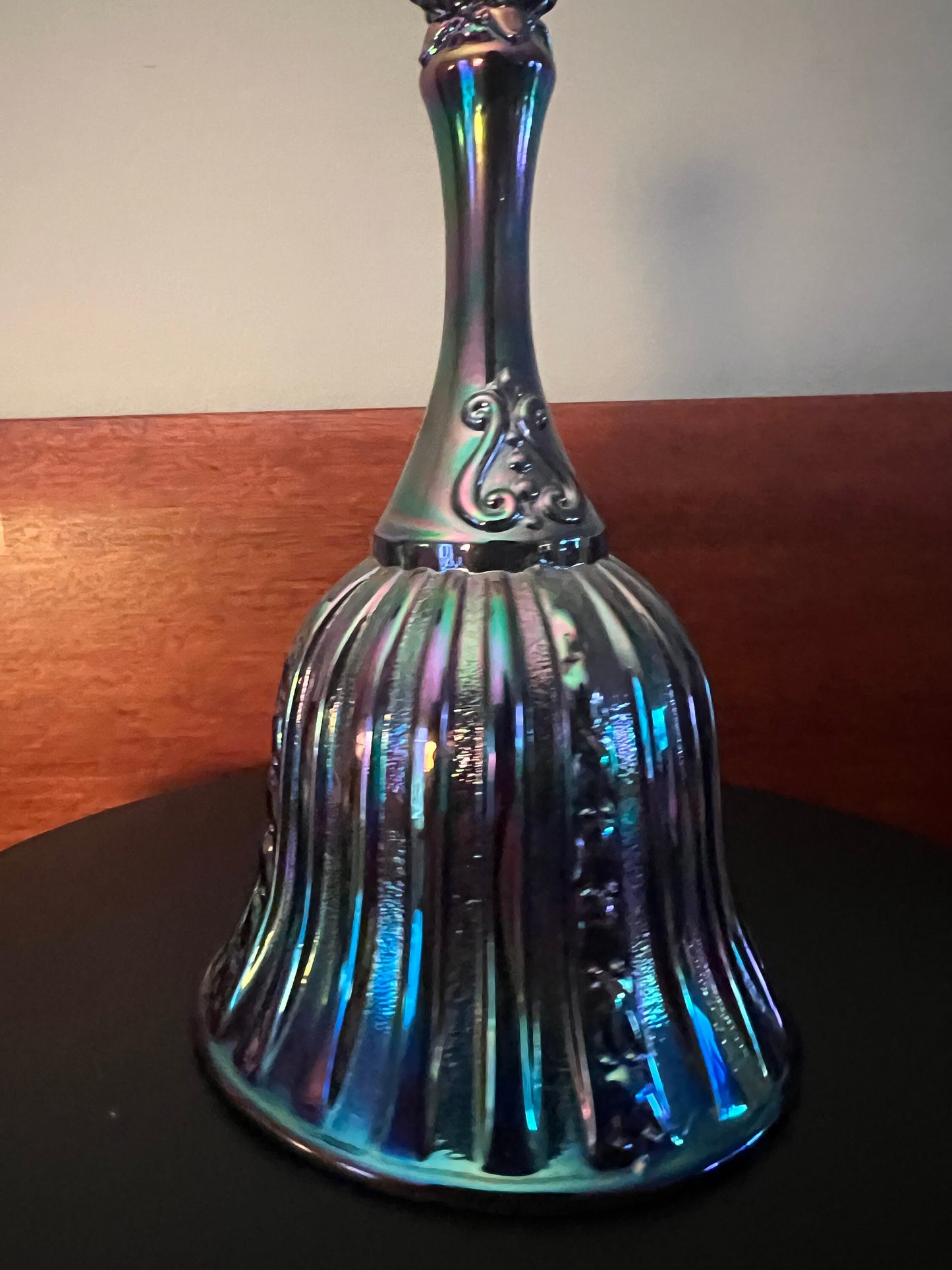 Vintage Fenton Iridescent Carnival Glass Bell: Purple Amethyst Blue
