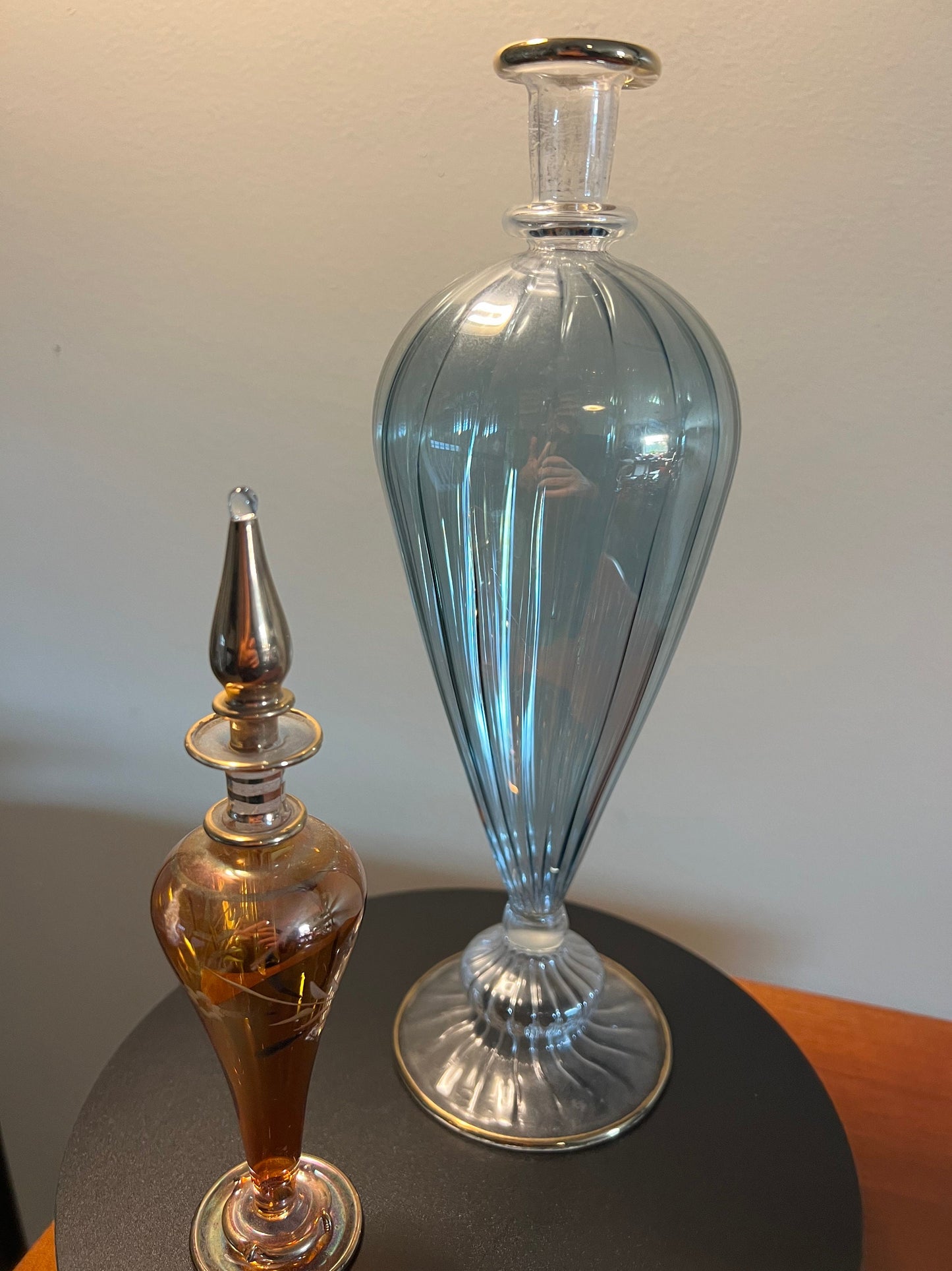 Vintage Perfume Bottle Collection of 2 Decanters Gold Lined, Glass Art, Pretty Bottles,  Artsy, Lover Antiques and Vintage