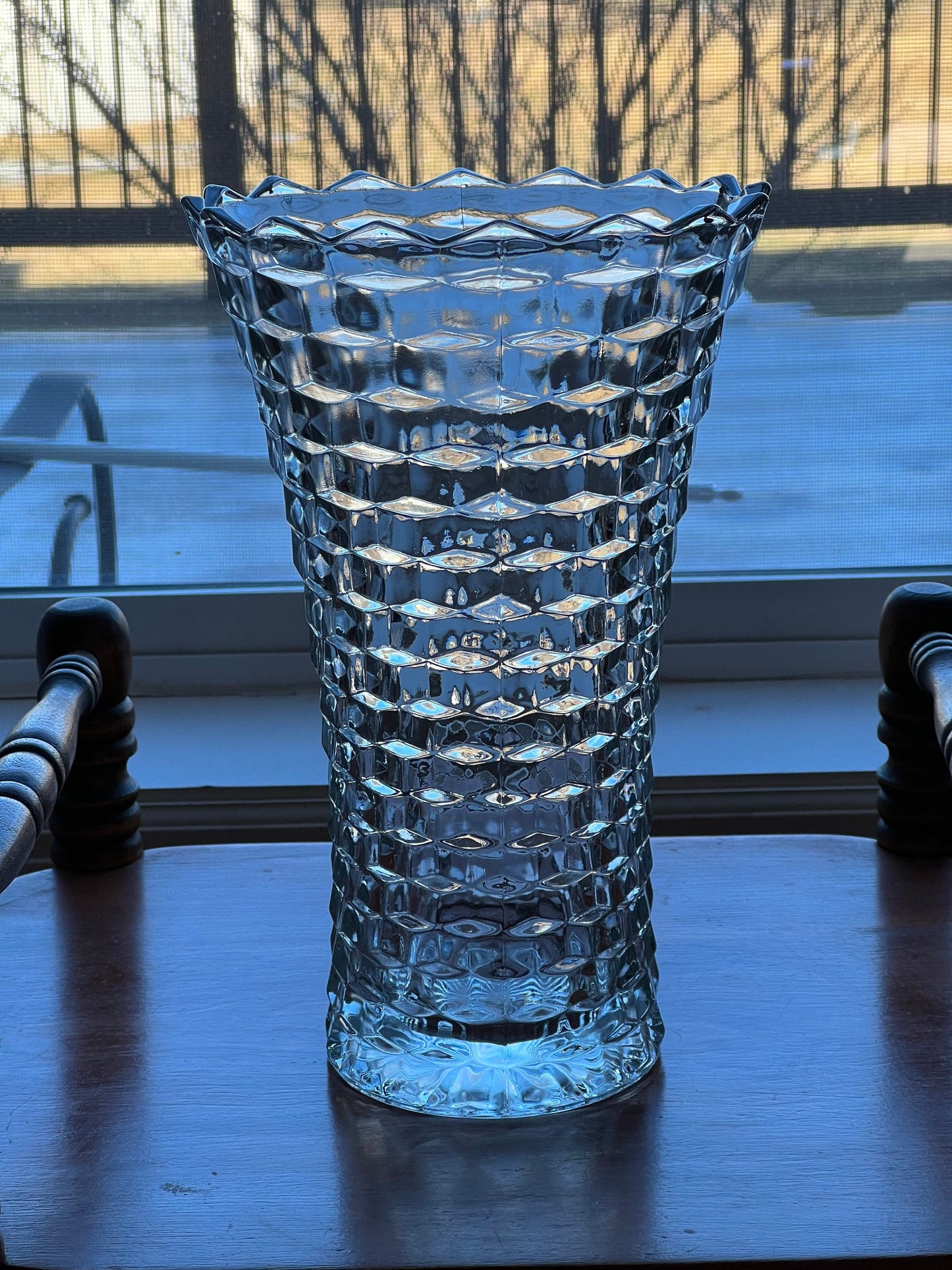 Vintage Fostoria Etched Buttercup Clear Cut Glass Pitcher Vase Mint Rare Art Glass