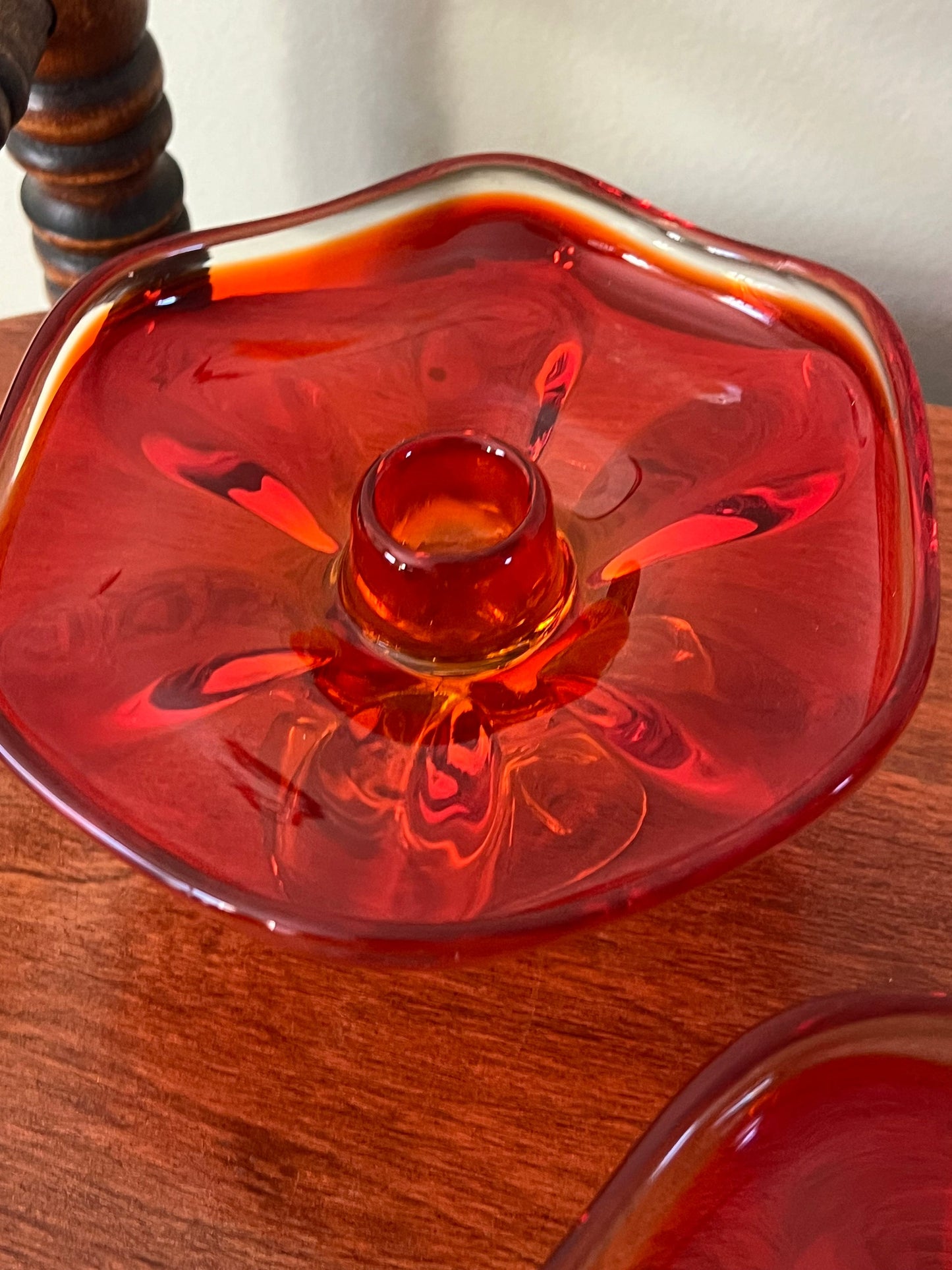 Vintage Viking Persimmon 6 Petal Amberina Pair of Candle Holders Pedestal Candlestick Holders Dish Lover Antiques and Vintage