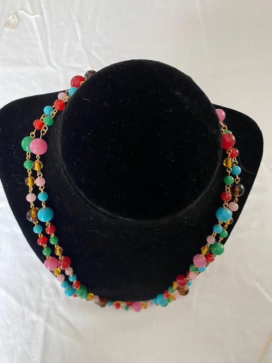 Vintage Multi Color Beaded Long Necklace: Colorful Layered Jewelry