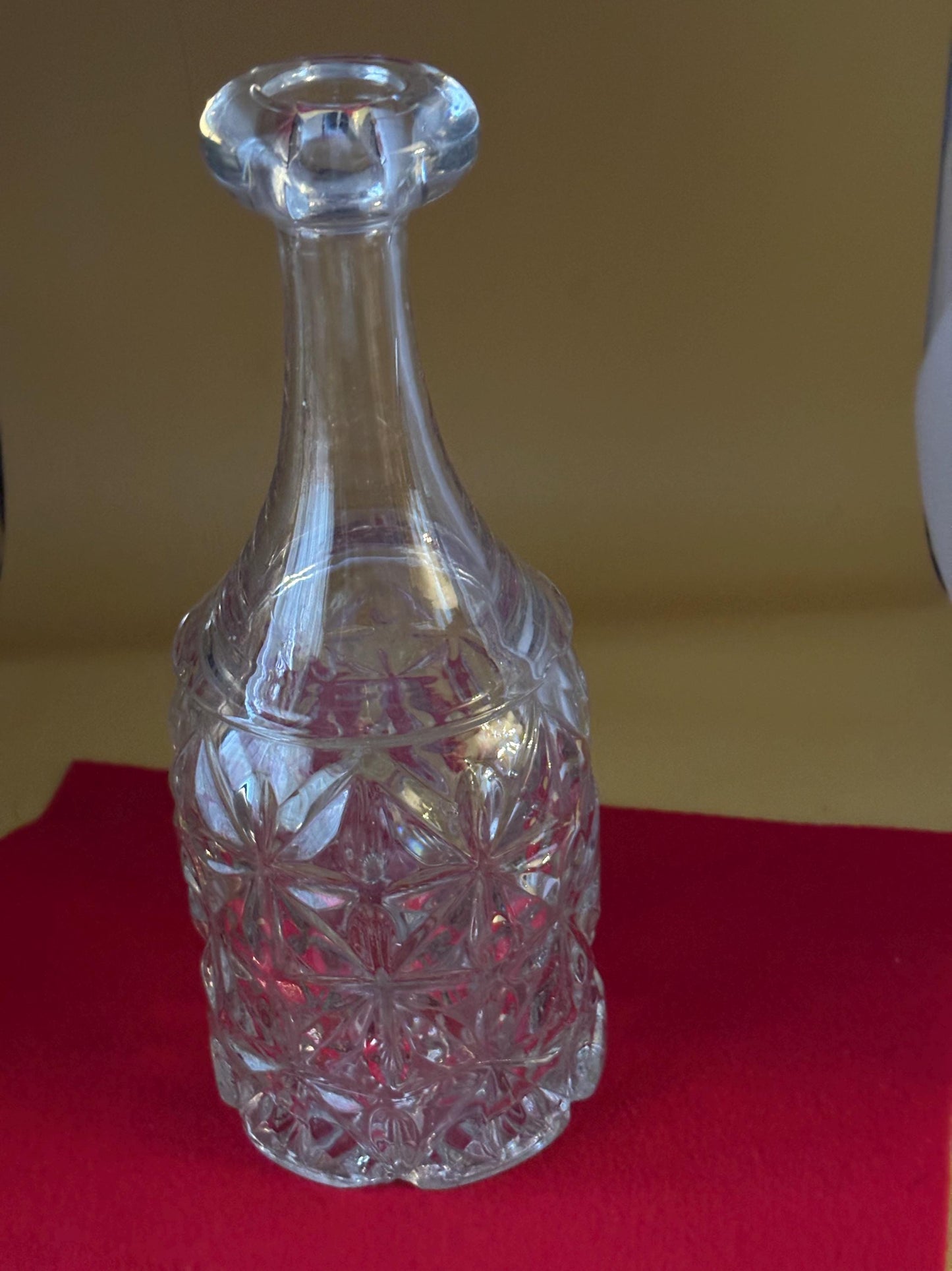Antique Sandwich Star Flint Glass Decanter, Cut Crystal Clear Liquor Bottle