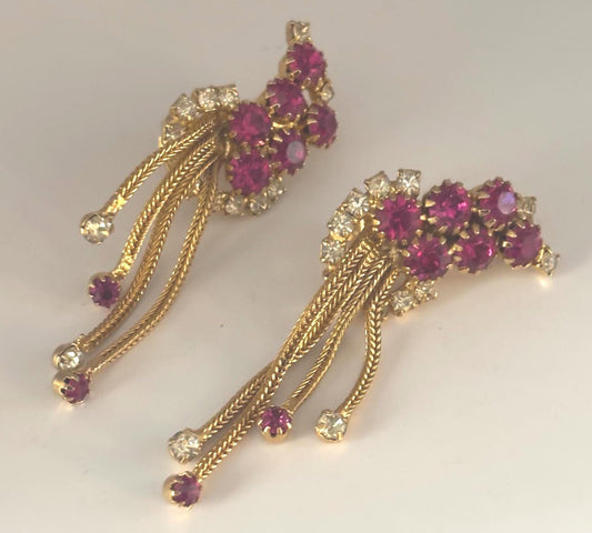 Vintage Swarovski Pink Rhinestone & Gold Clip On Earrings Lover Antiques and Vintage