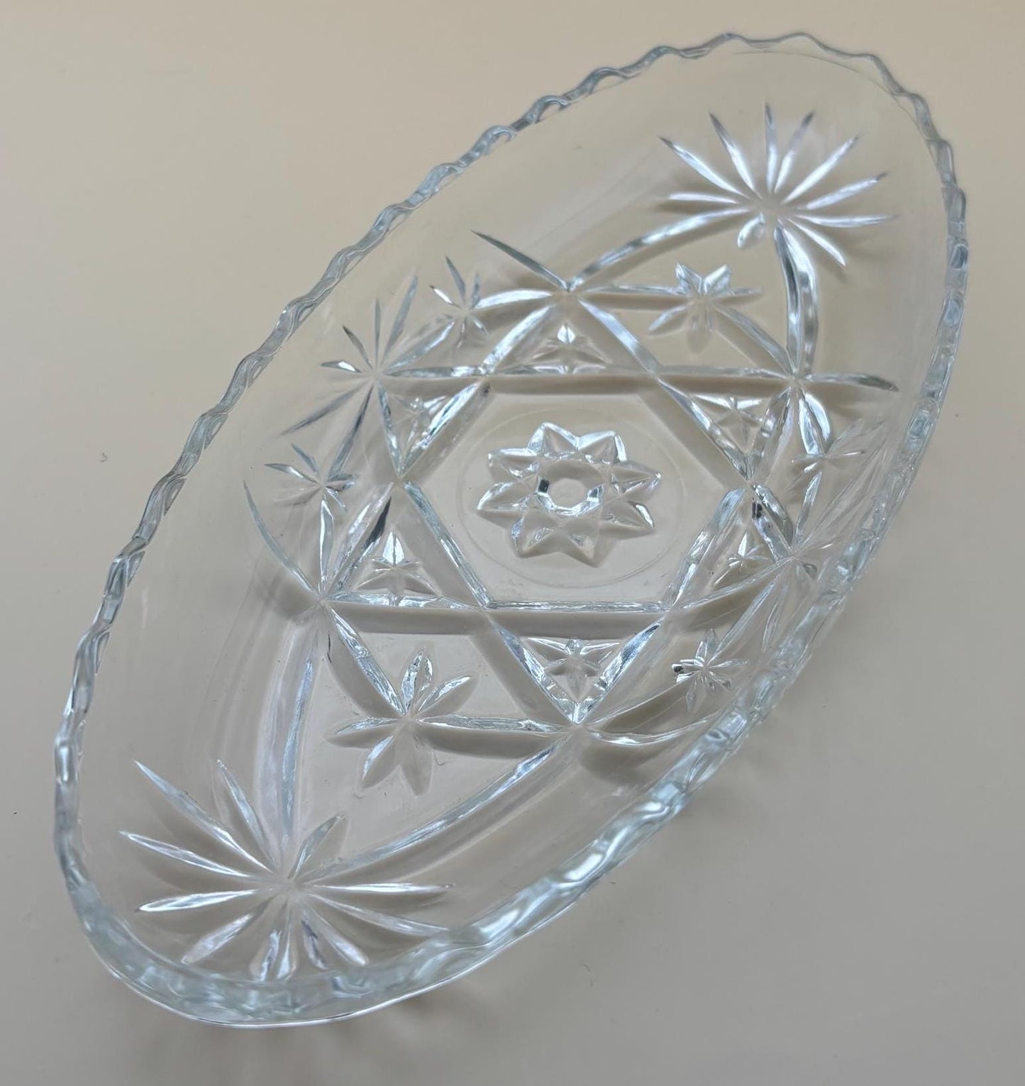 Vintage Crystal Glass Dish or Serving Dish Glass Serving Tray Anchor Hocking Star of David Design Lover Antiques and Vintage