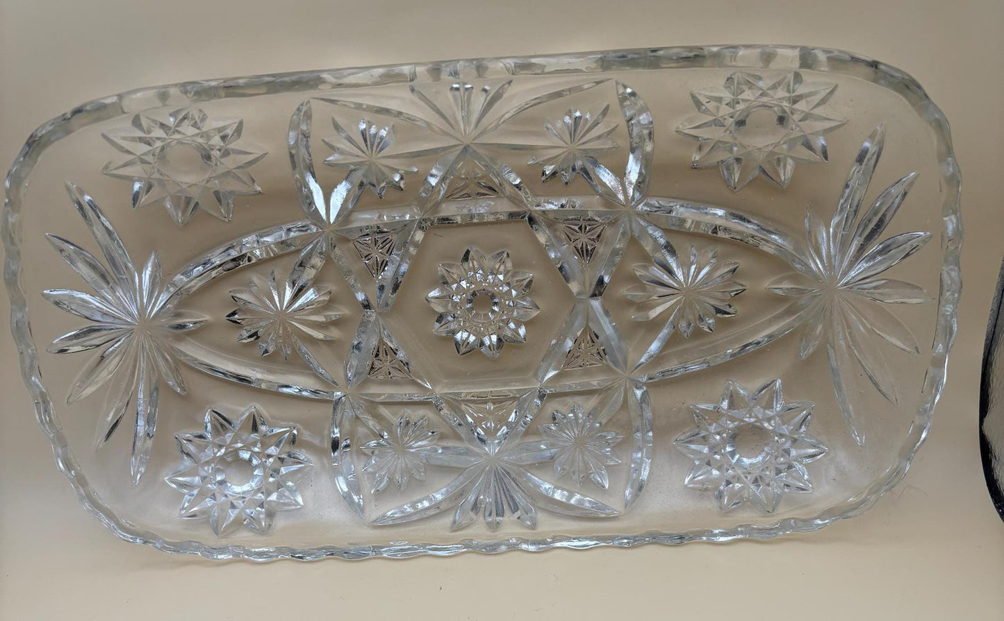Vintage Crystal Glass Dish or Serving Dish Glass Serving Tray Anchor Hocking Star of David Design Lover Antiques and Vintage