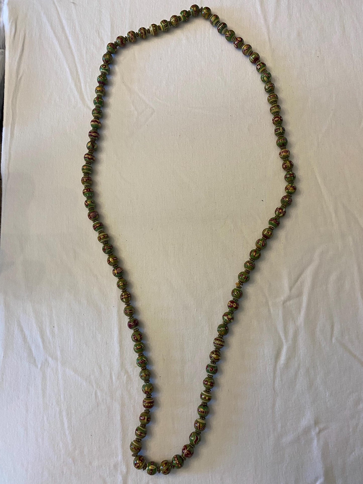 Green & Purple Hand Painted Necklace Unique Gift Opportunity Lover Antiques and Vintage